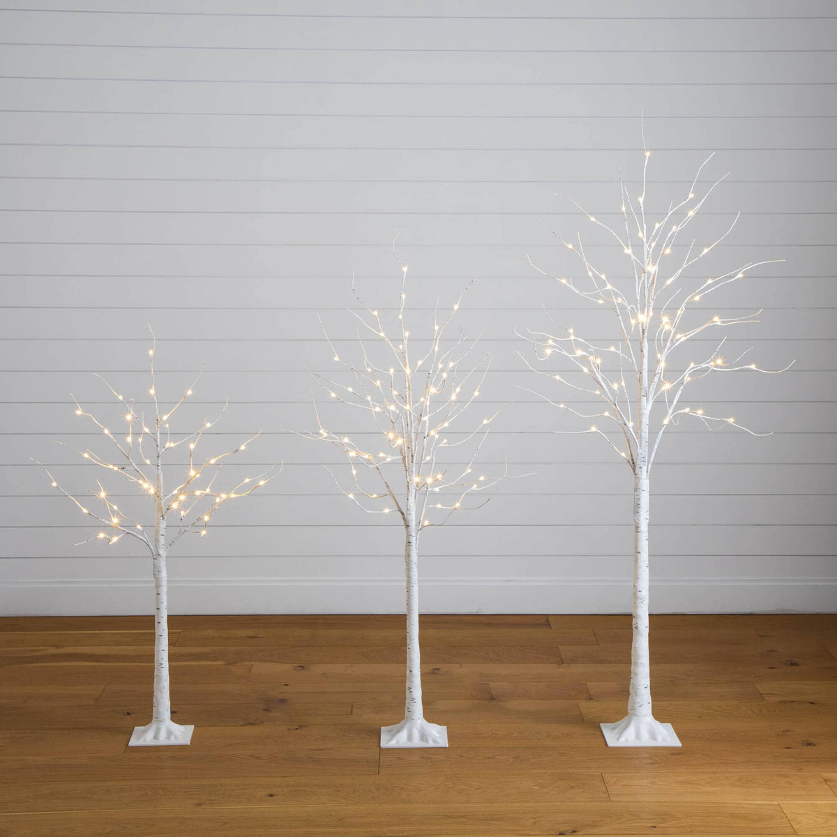 4' 5' 6' Pre-Lit Artificial White Birch Trees - Set of 3