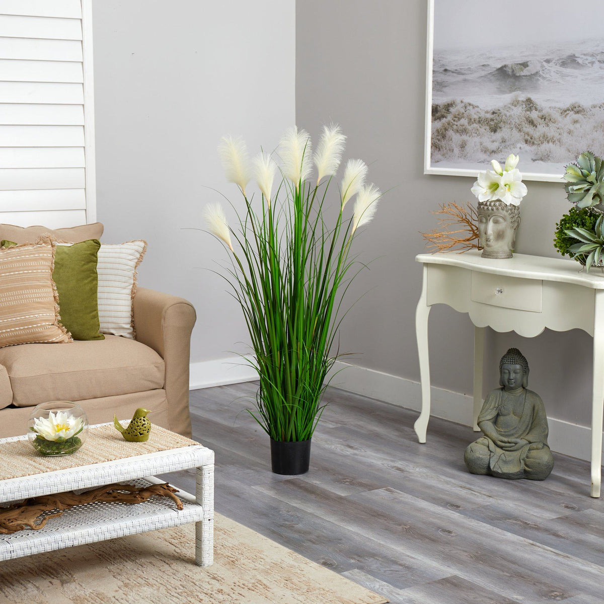 4.5’ Artificial Plum Grass Plant with Creamy Plumes