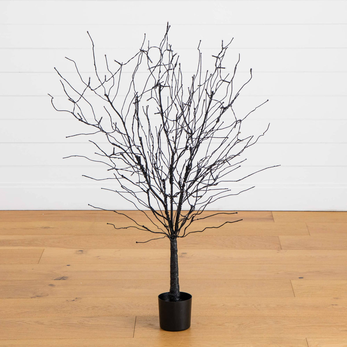 4' Pre-Lit Artificial Halloween Black Twig Tree with Bats and 50 Orange LED Lights