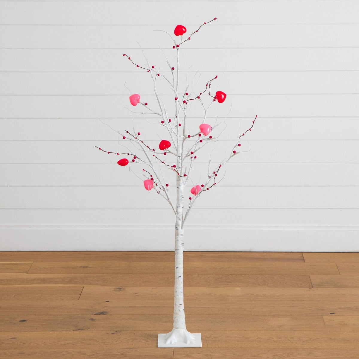 4' Pre-Lit Artificial Valentine's Day Twig Tree with 48 Heart Shaped LED Lights and Red Berries