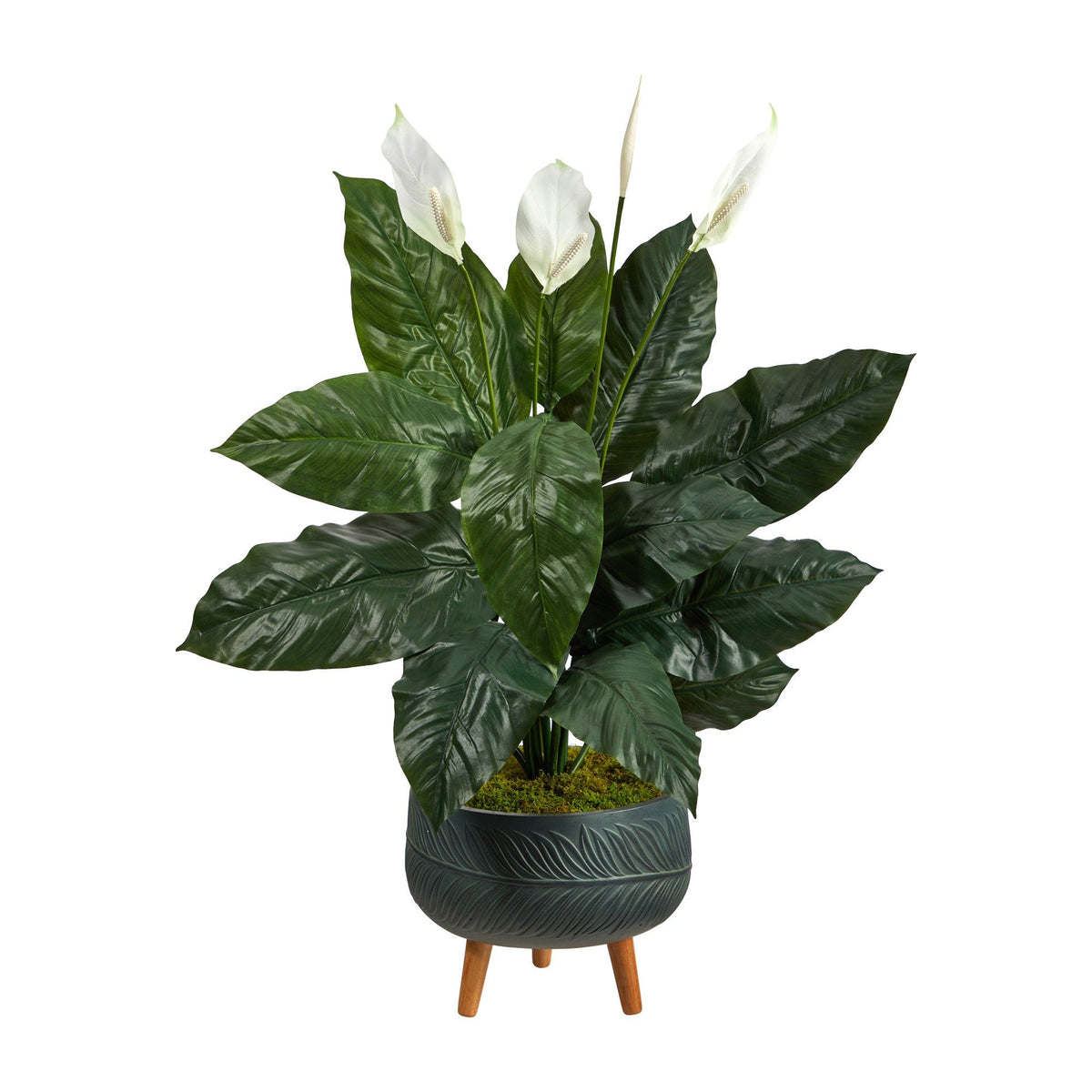 4’ Spathiphyllum Artificial Plant in Black Planter with Stand
