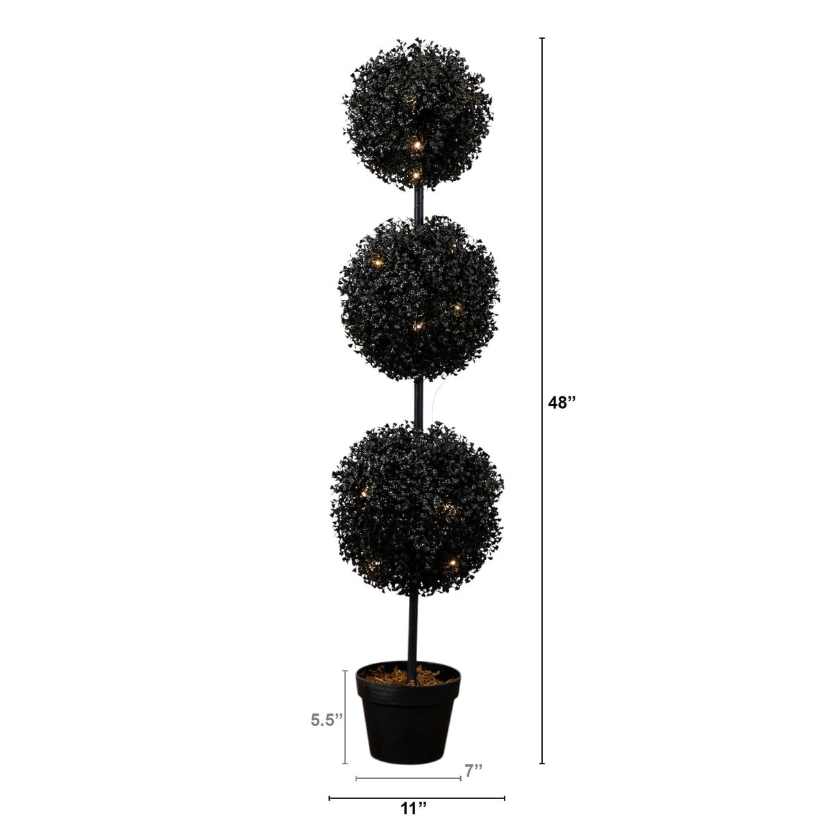 4' UV Resistant Halloween Black Artificial Triple Ball Boxwood Topiary (Indoor/Outdoor)