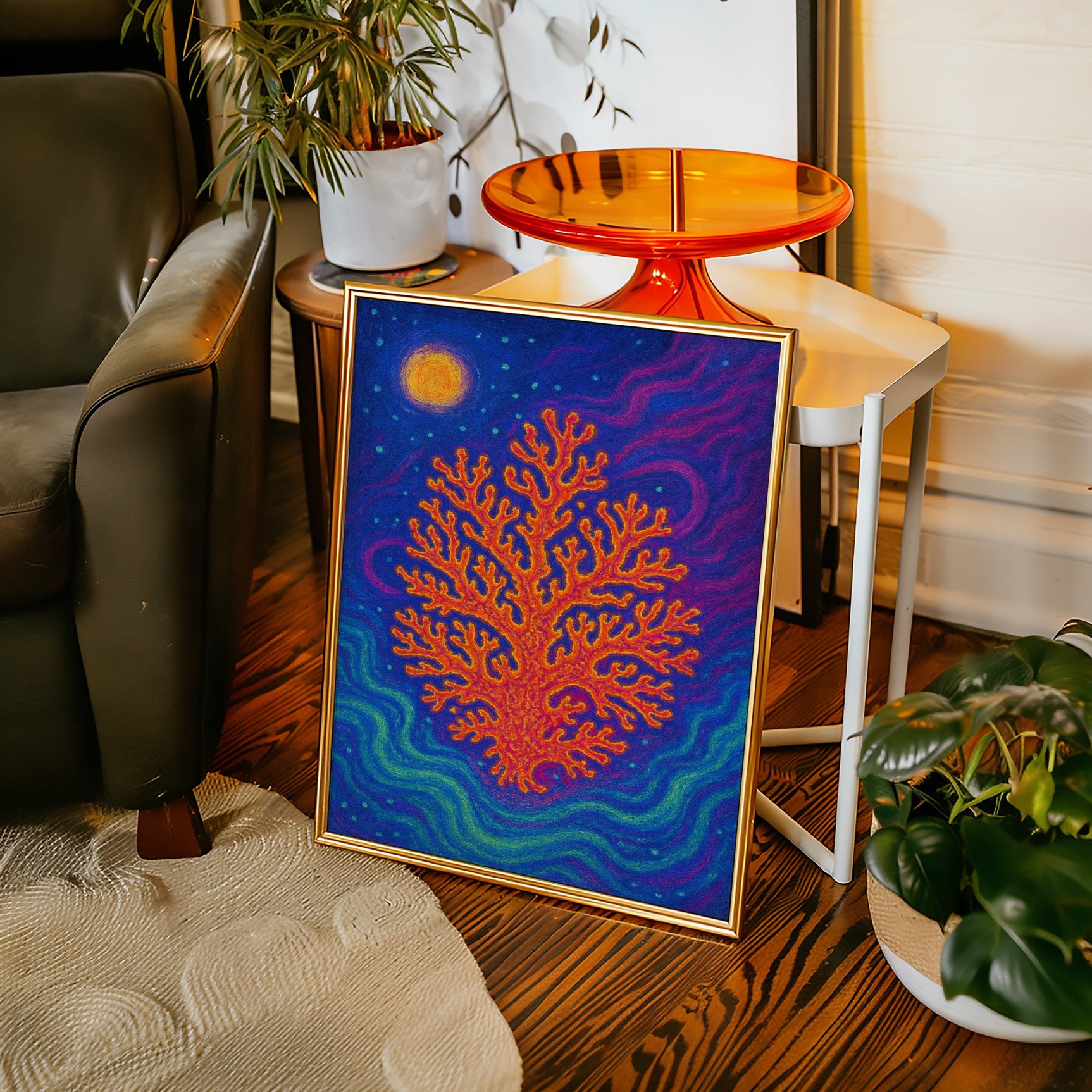 Cosmic Coral Under Moonlight