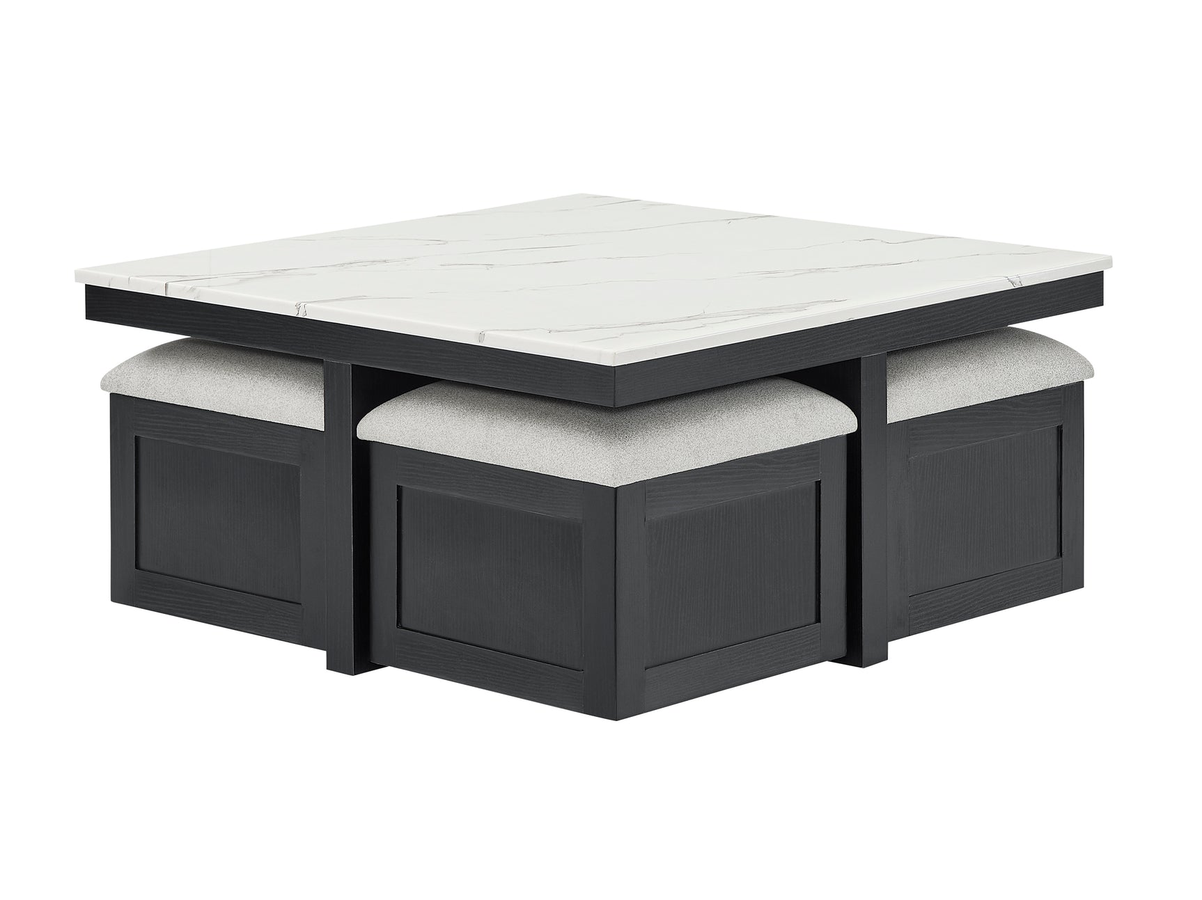 Marta Black/White/Gray Coffee Table with 4 Storage Ottomans