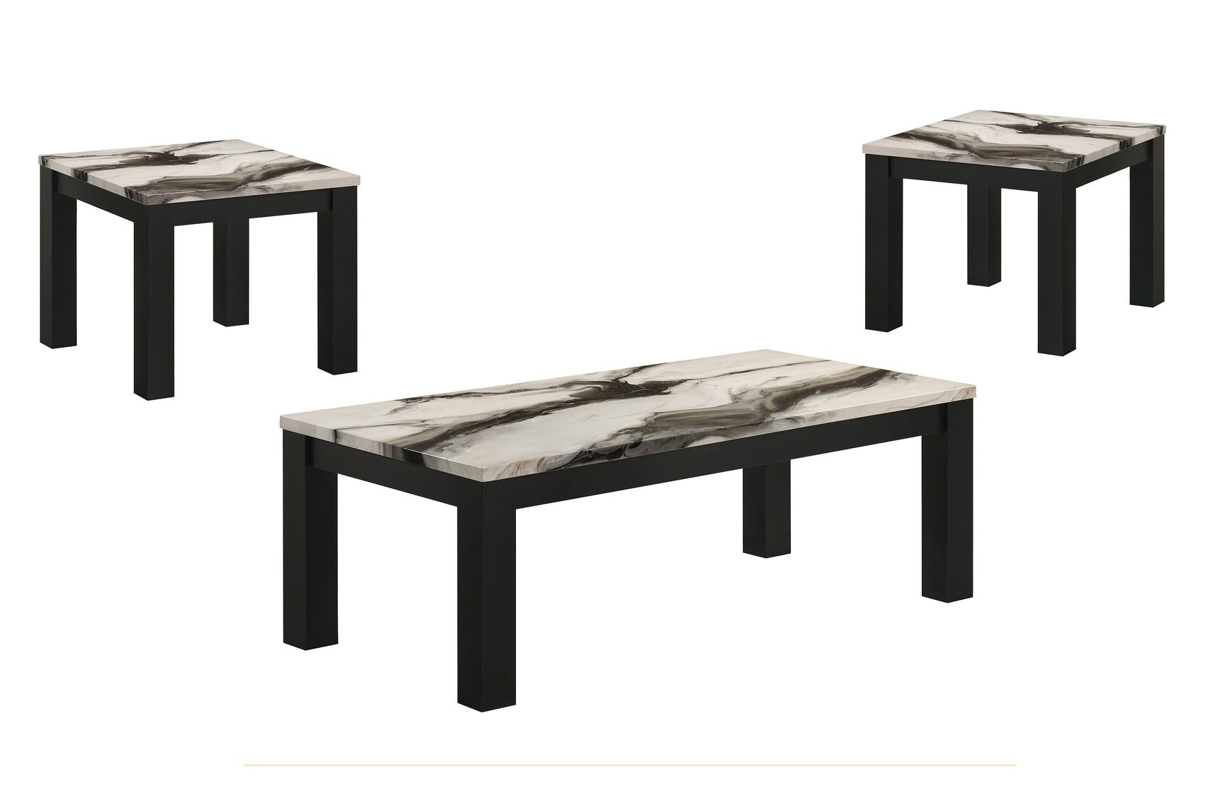 Ivy Black/Brown/White Faux Marble Top 3-Piece Cocktail Table Set