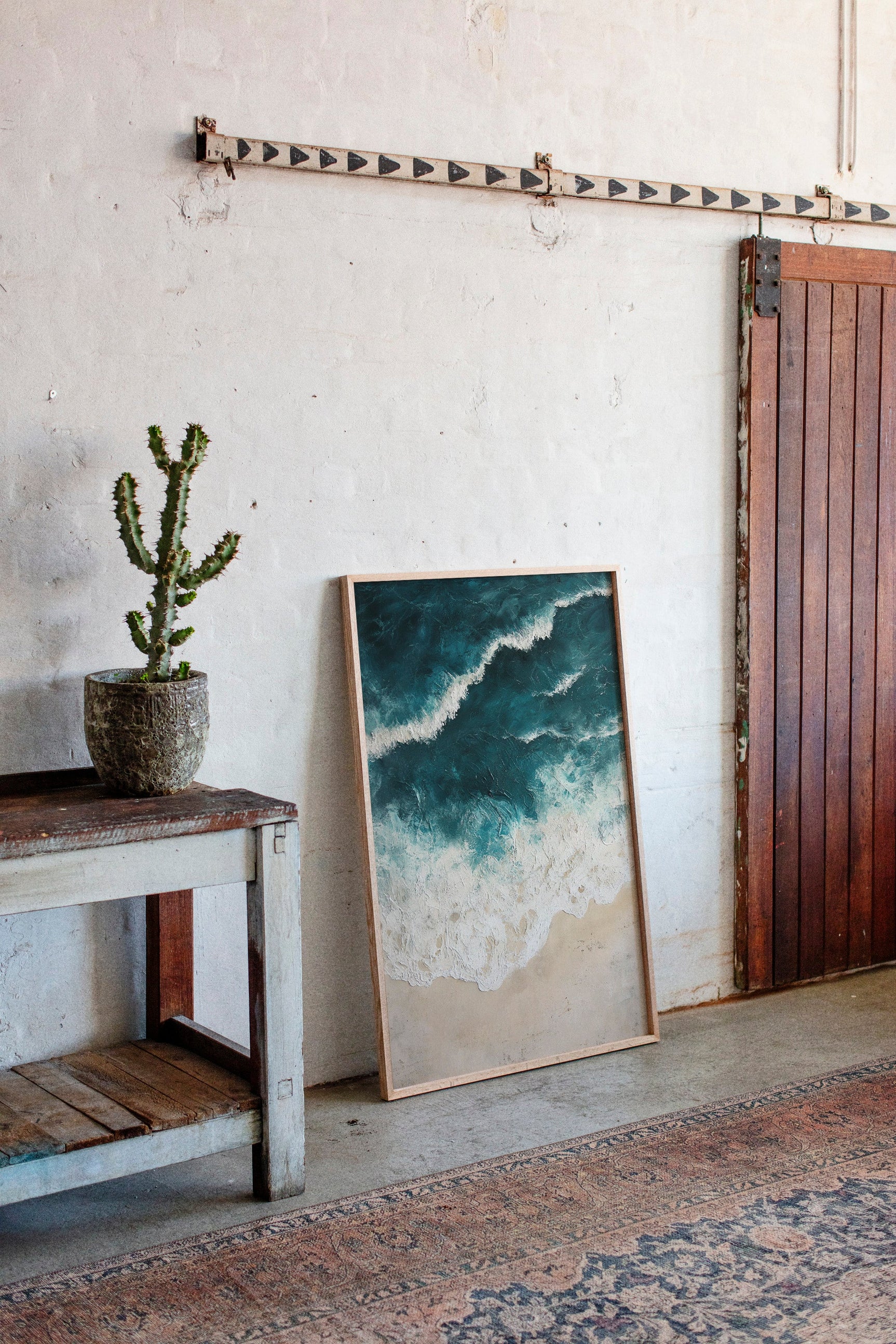 Textured Shoreline in Teal and Sand
