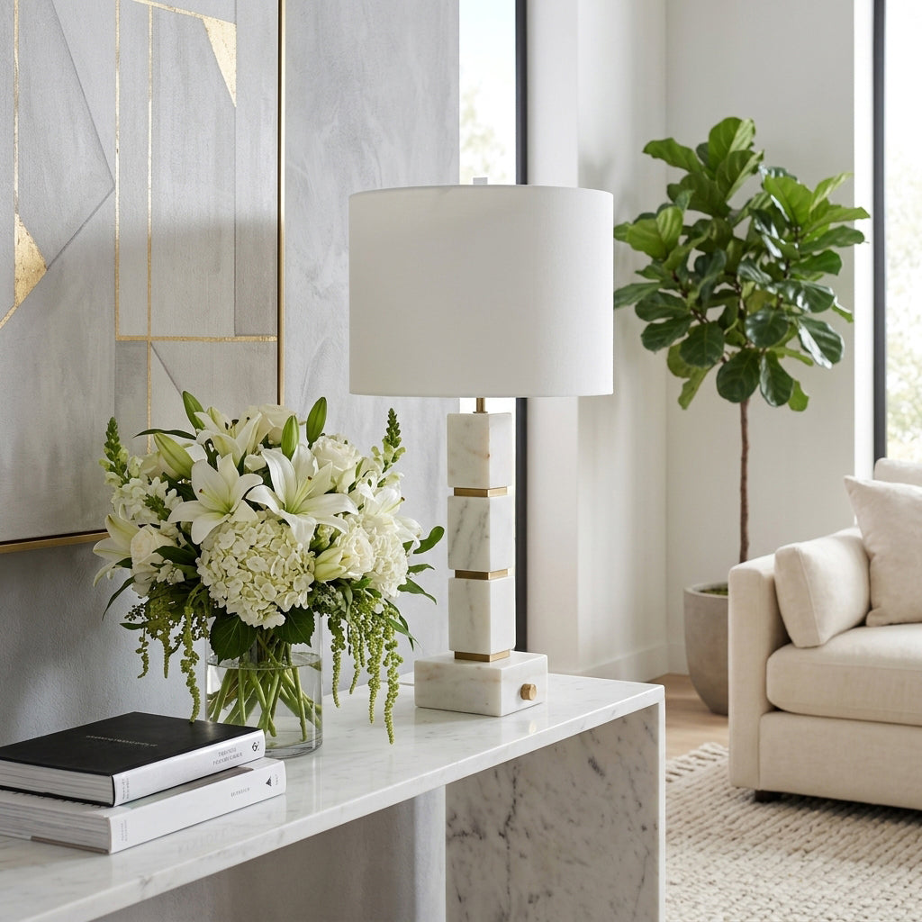 Tiptonport White/Beige Stacked Marble Cubes Lamp with Base Switch