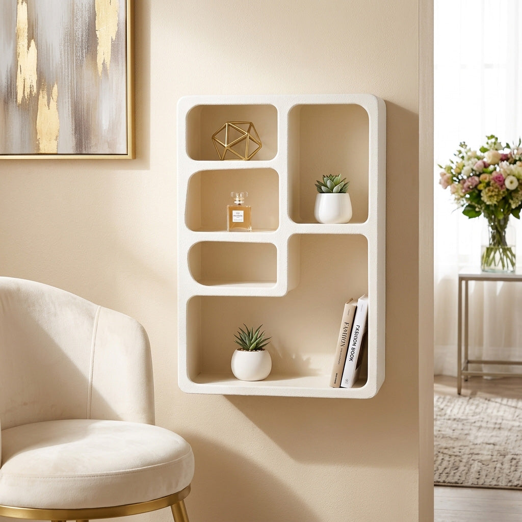 Avery Place White Rectangle Rough Finish Wall Shelf