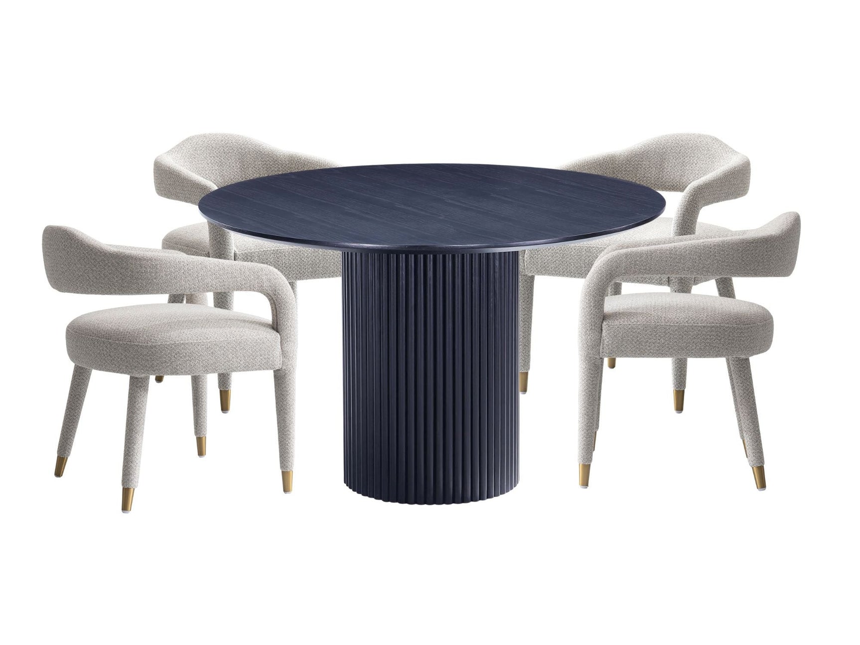 5-Piece Hathaway 47.24 Round Dining Set in Black with 4 Aspen Dining Chairs in Silver Lining - Ornate Home