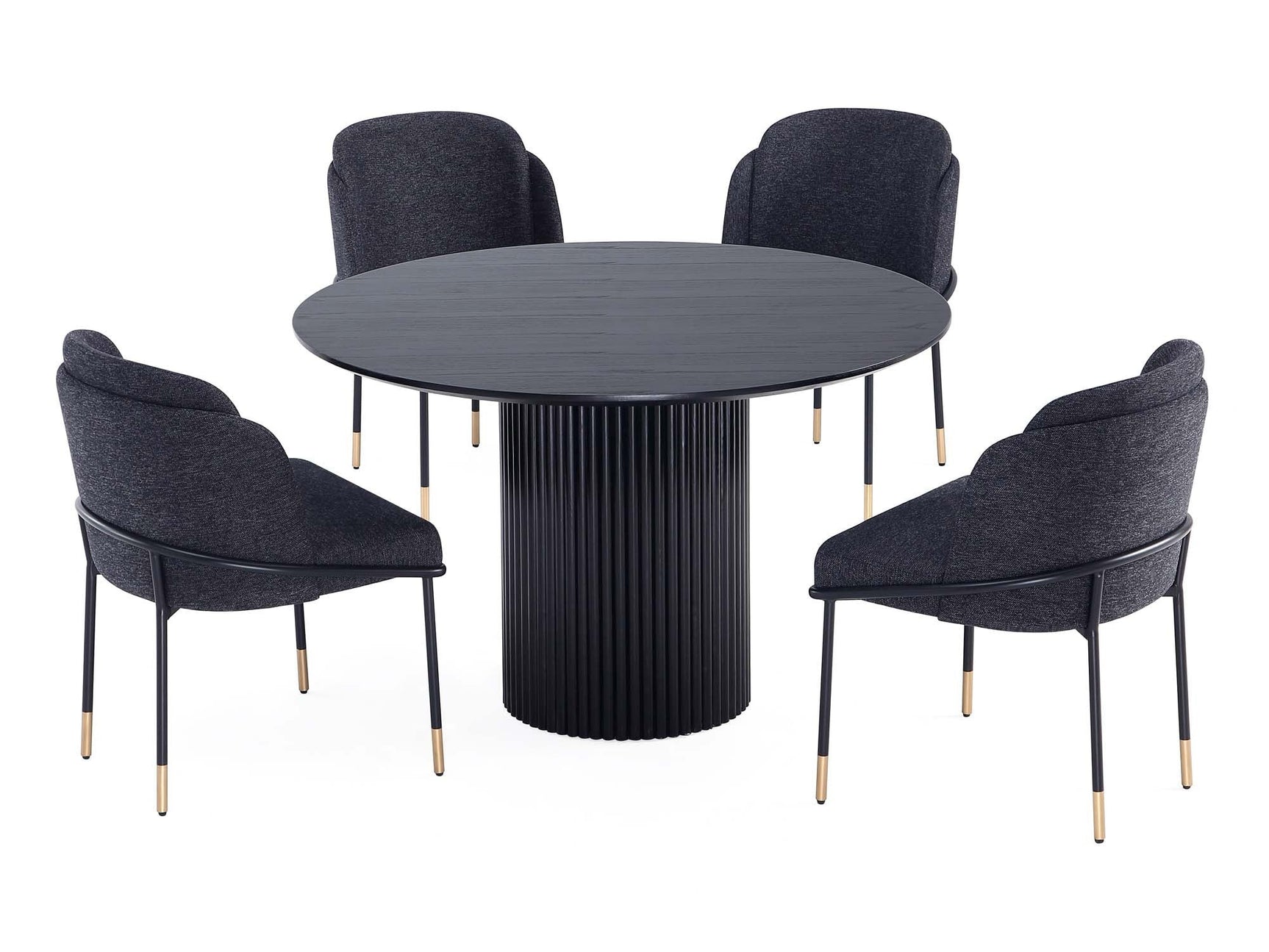 5-Piece Hathaway 47.24 Round Dining Set in Black with 4 Flor Dining Chairs in Black - Ornate Home