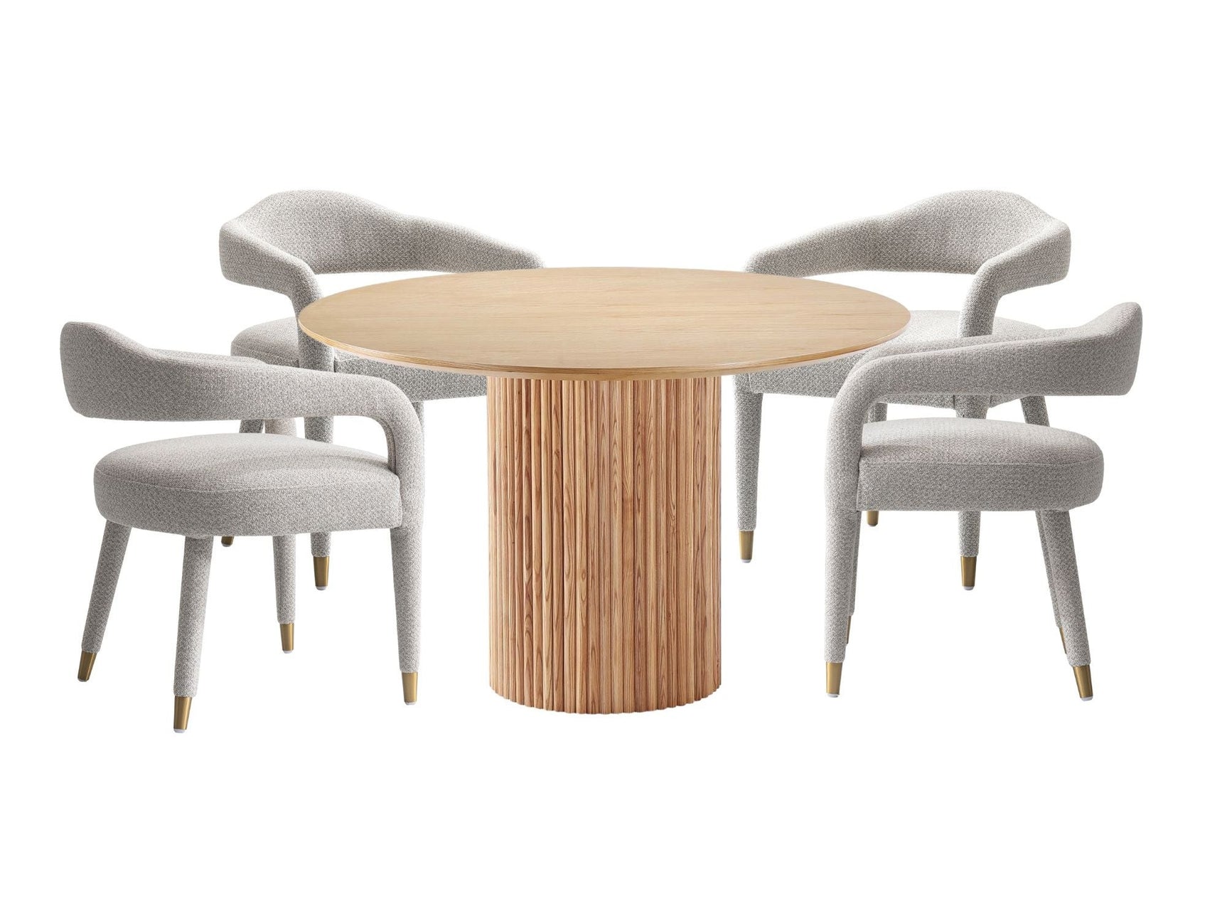 5-Piece Hathaway 47.24 Round Dining Set in Natural with 4 Aspen Dining Chairs in Silver Lining - Ornate Home