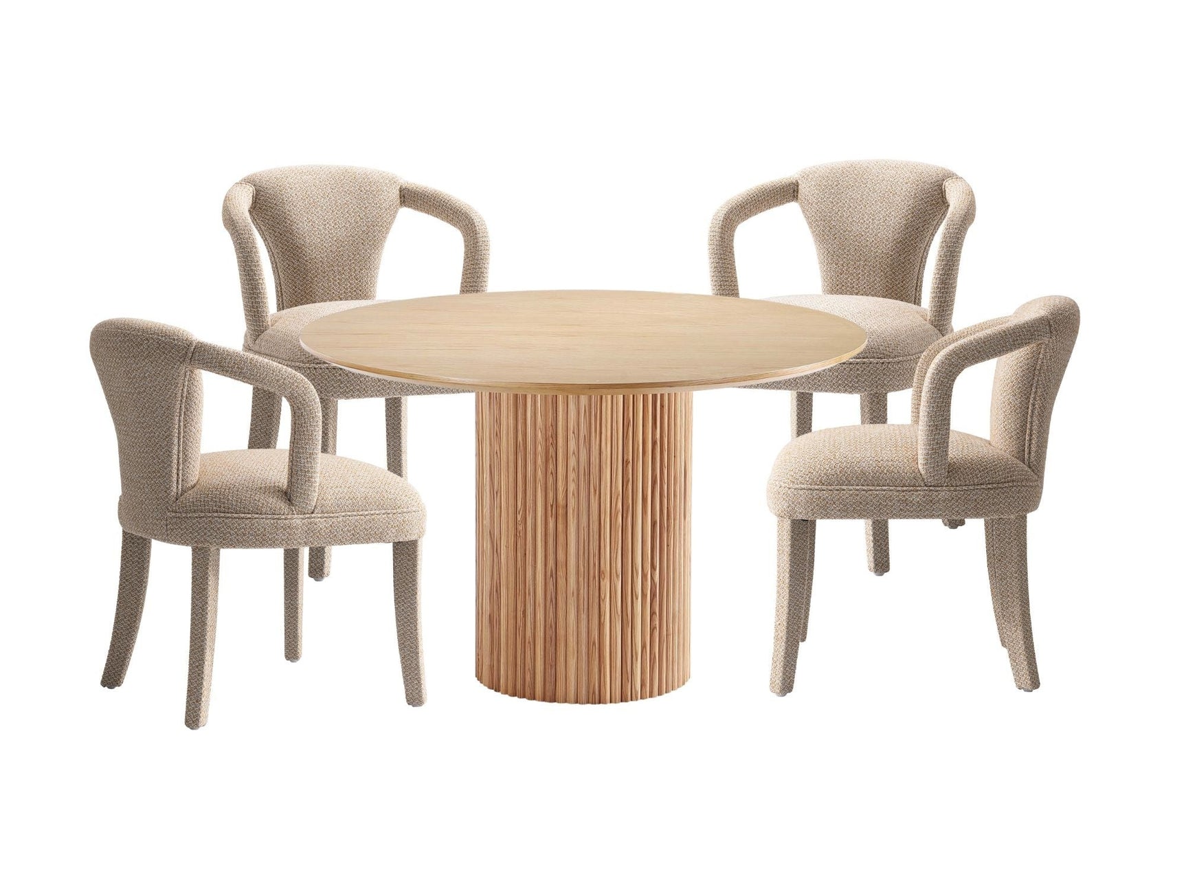 5-Piece Hathaway 47.24 Round Dining Set in Natural with 4 Palmer Dining Armchairs in Gold Dust - Ornate Home