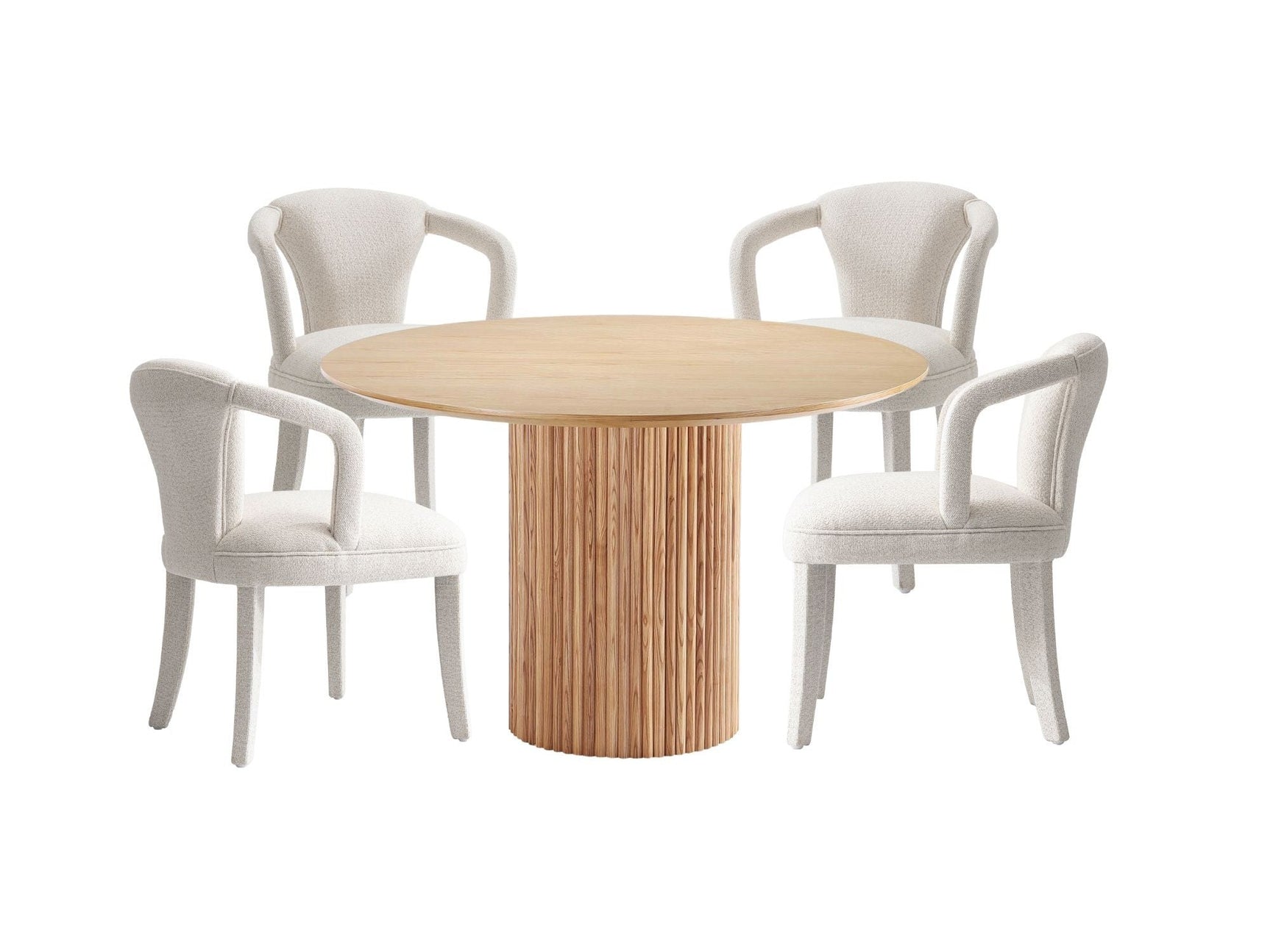 5-Piece Hathaway 47.24 Round Dining Set in Natural with 4 Palmer Dining Armchairs in Ivory - Ornate Home