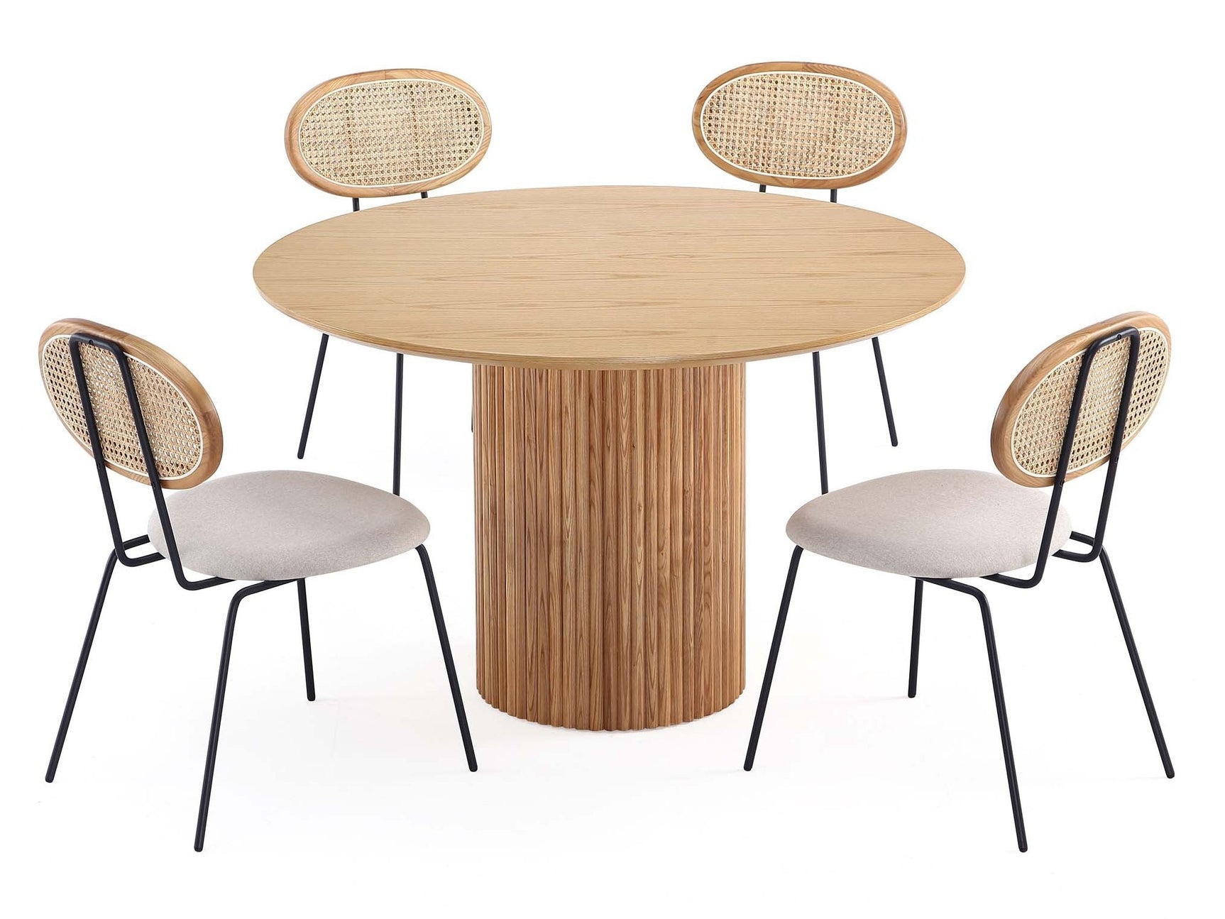 5-Piece Hathaway 47.24 Round Dining Set in Nature with 4 Jardin Dining Chairs - Ornate Home