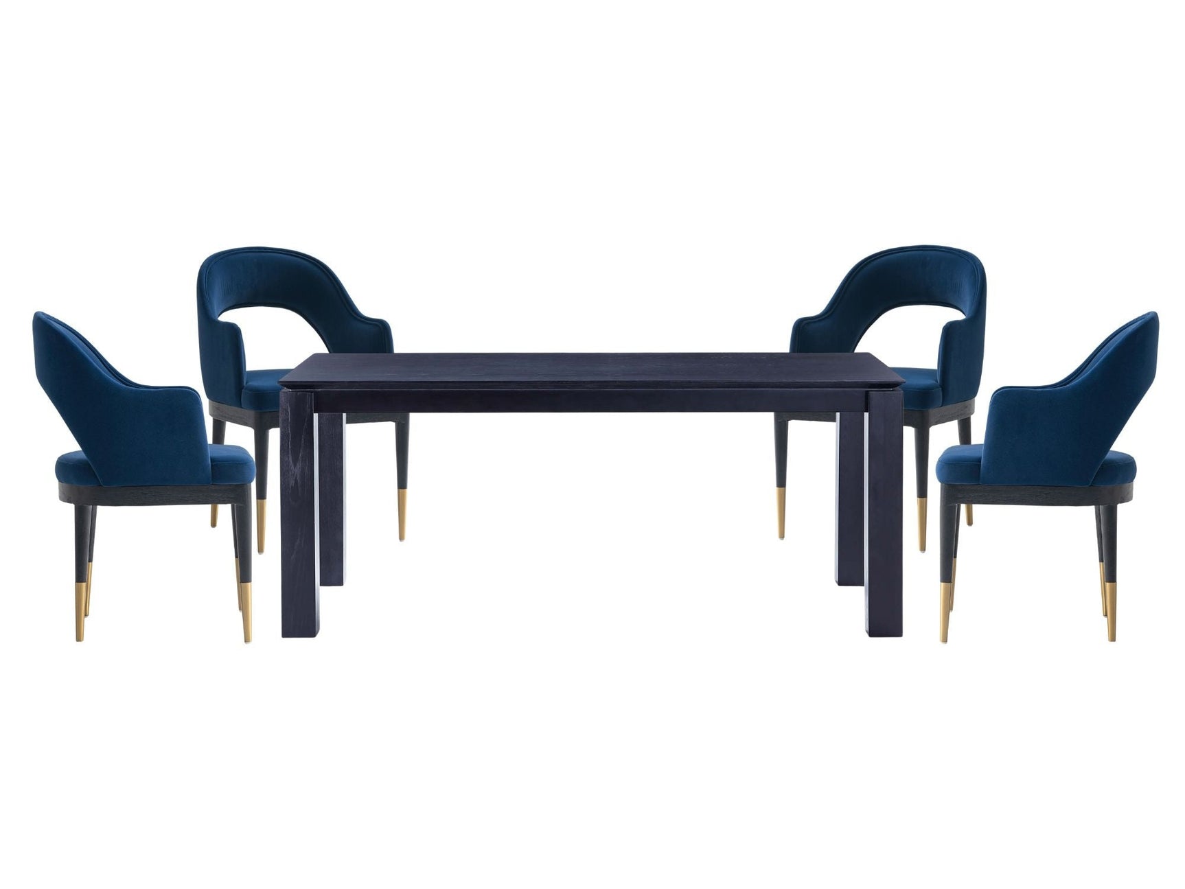 5-Piece Rockaway 70.86 Dining Set with 4 Carrington Chairs in Black and Midnight Blue - Ornate Home