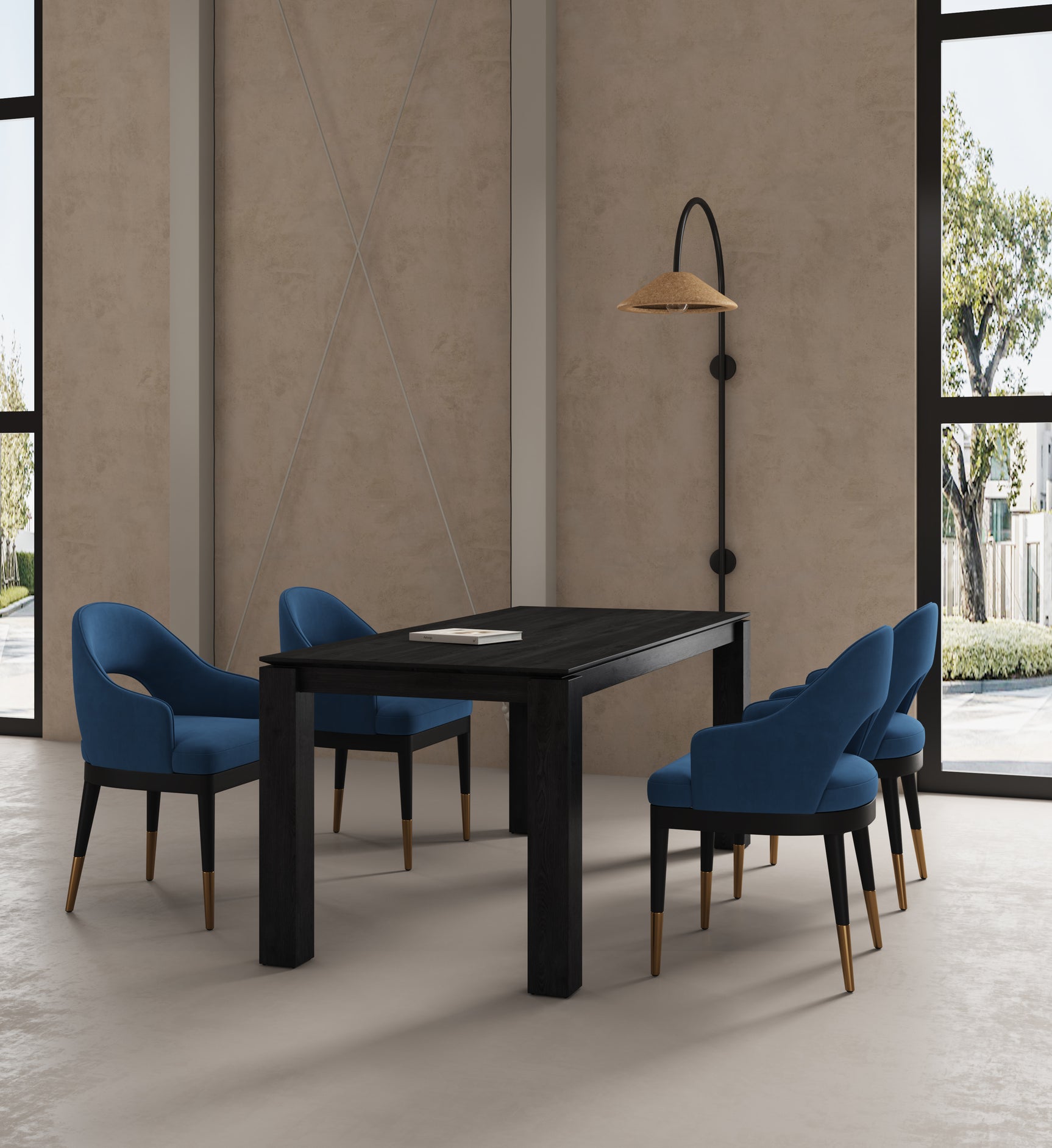 5-Piece Rockaway 70.86 Dining Set with 4 Carrington Chairs in Black and Midnight Blue - Ornate Home