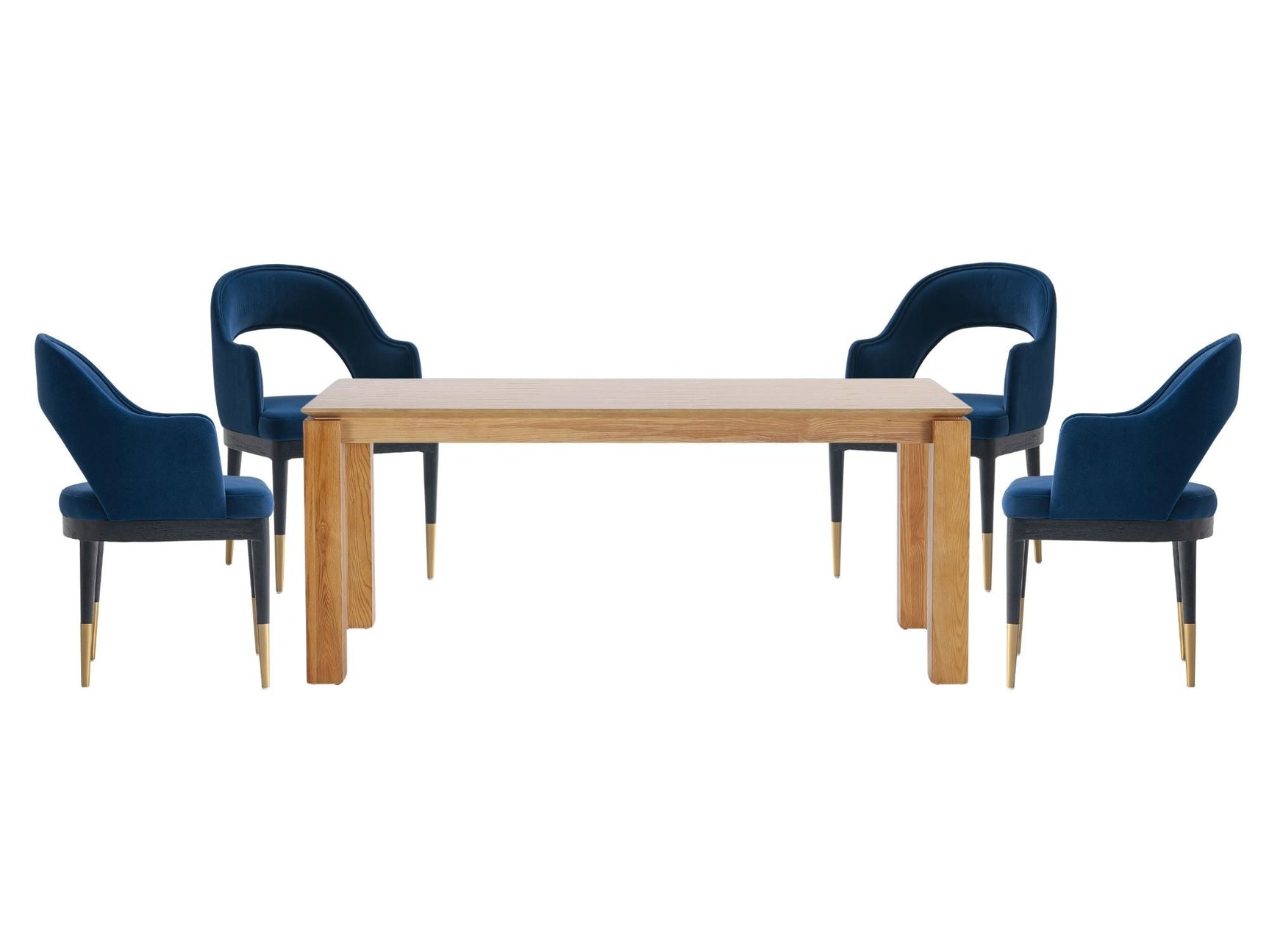 5-Piece Rockaway 70.86 Dining Set with 4 Carrington Chairs in Natural and Midnight Blue - Ornate Home