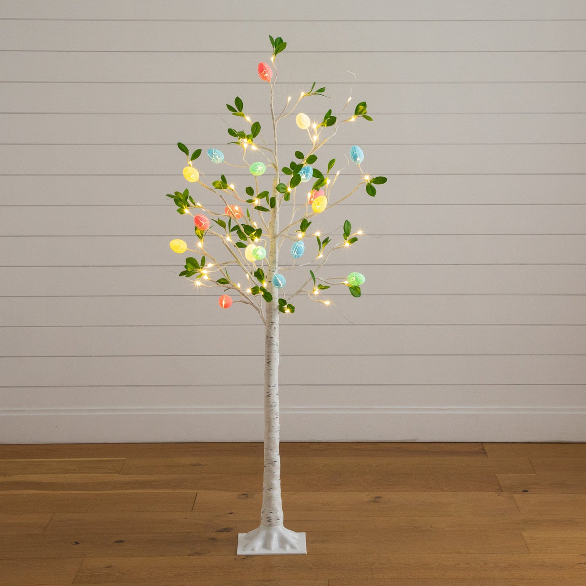 5' Pre-Lit Artificial Blooming Easter Egg Twig Tree with 18 Warm White LED Lights