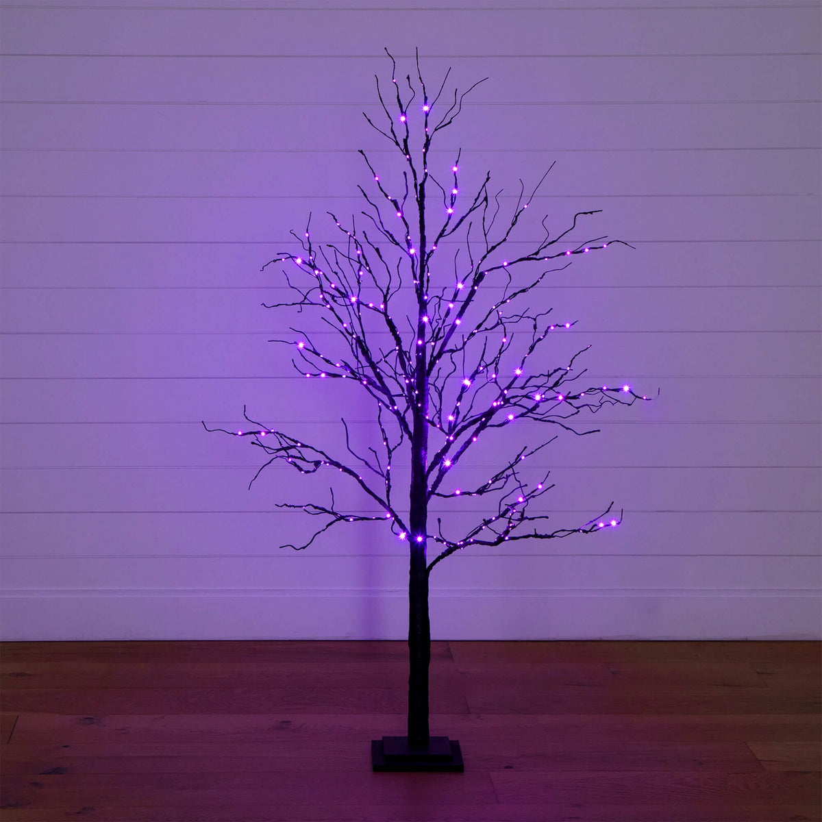 5' Pre-Lit Halloween Black Twig Artificial Tree with 240 Orange & Purple LED Lights