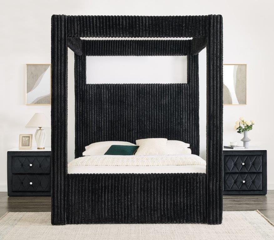 Carla Black Velvet Queen Canopy Bed