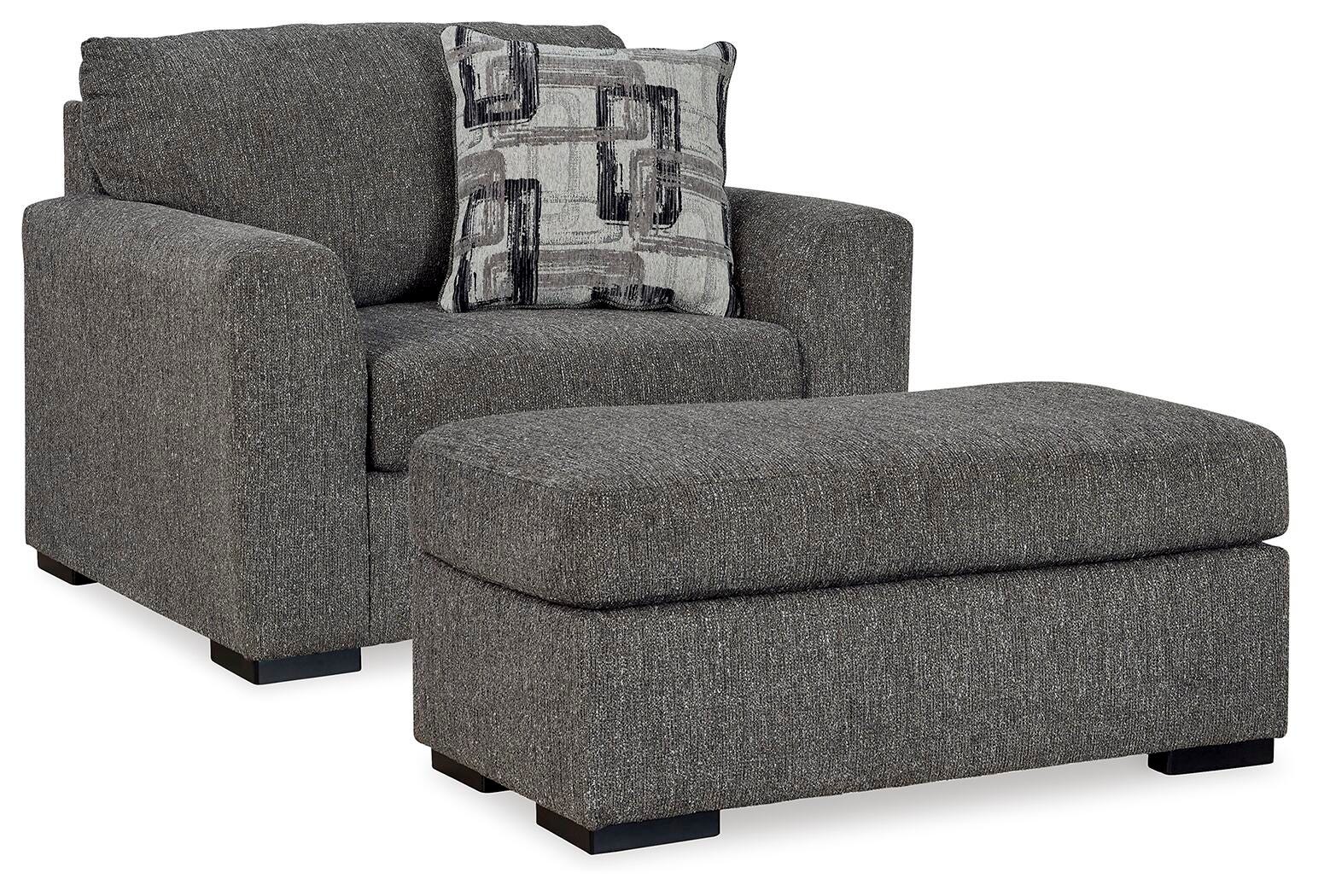 Gardiner Pewter Oversized Chair and Ottoman