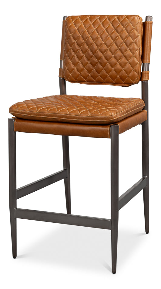 Harley Columbia Brown Leather Quilted Counter Stool