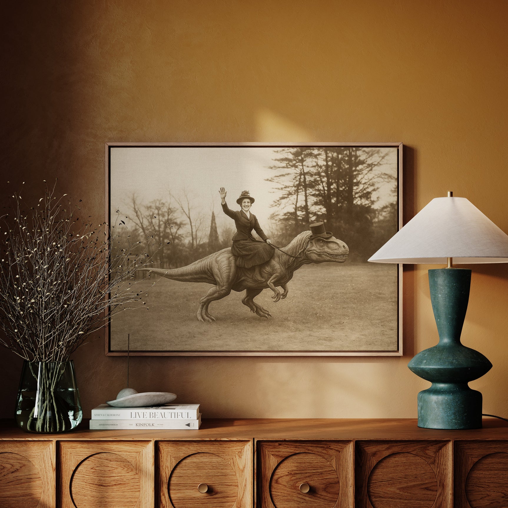 Victorian Lady Riding a Top-Hat T-Rex