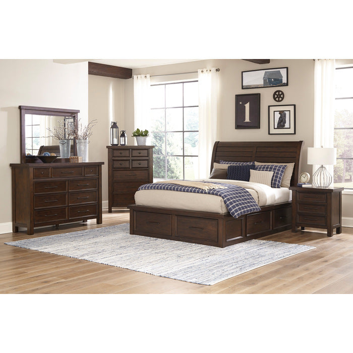 Logandale Brown Queen Platform Bed With Storage Footboard And Side Rails