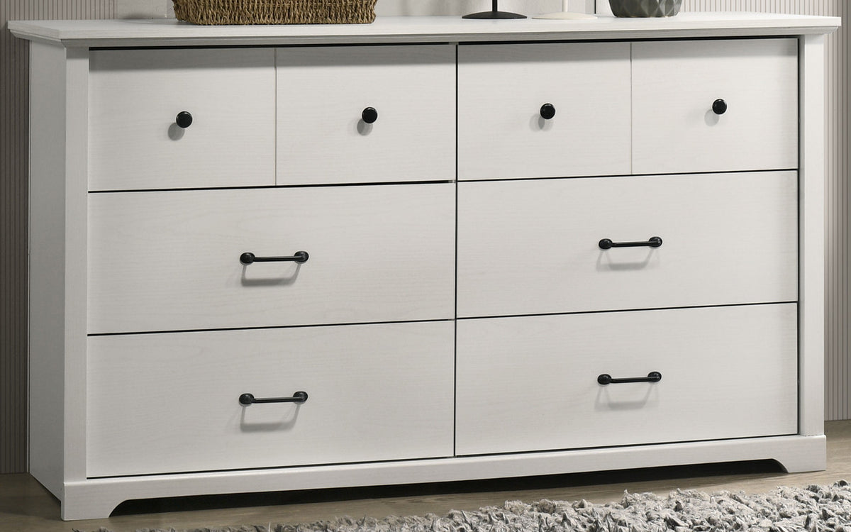 Elara White 57"W 6-Drawer Dresser