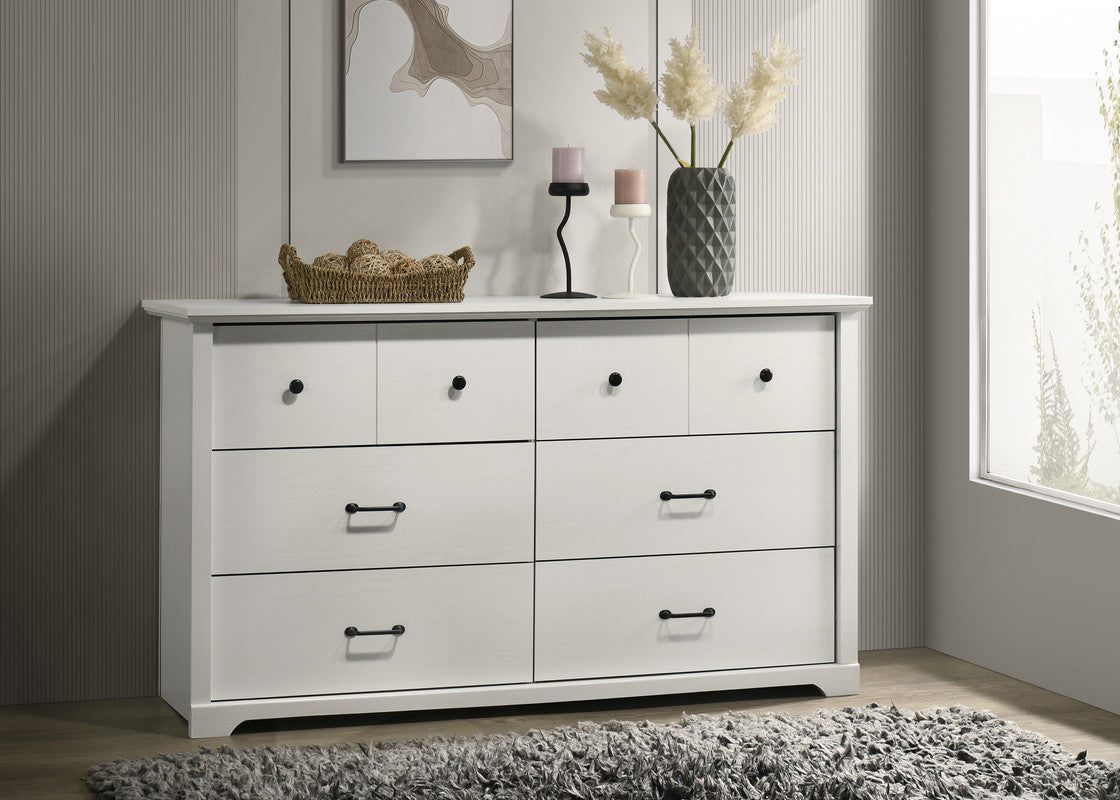 Elara White 57"W 6-Drawer Dresser