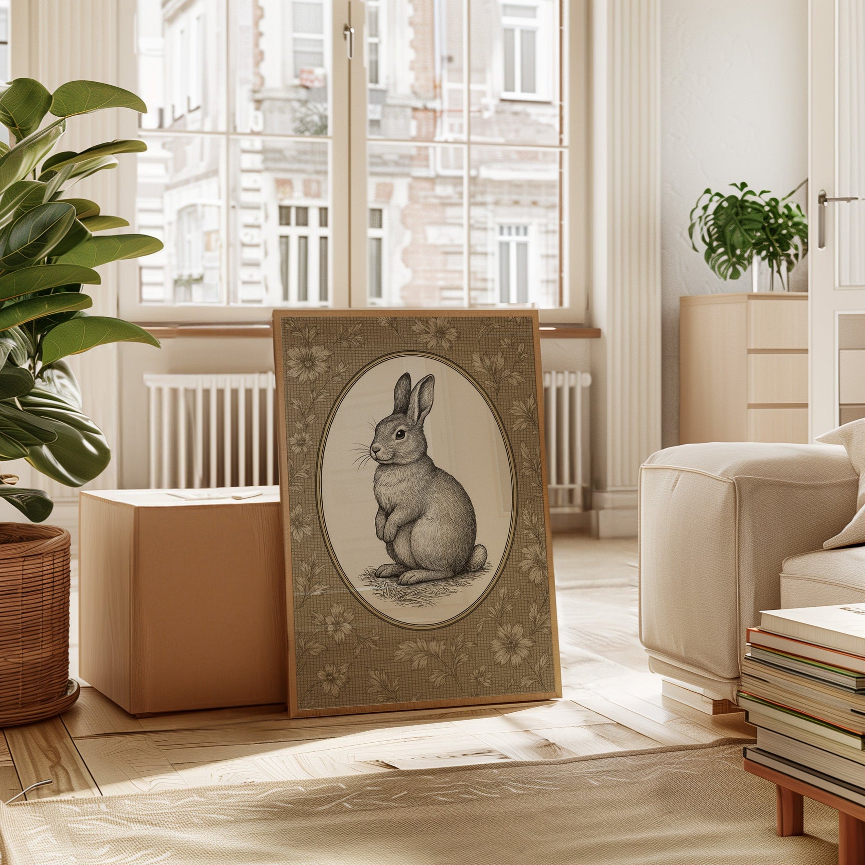 Victorian Rabbit in Floral Frame