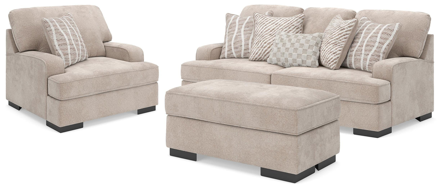 High Profile Taupe Sofa, Oversized Chair and Ottoman