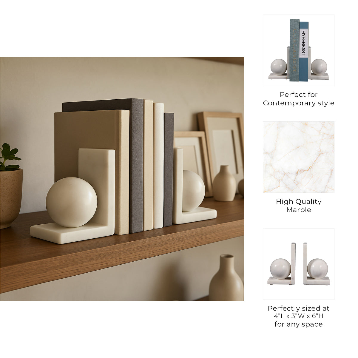 Meinert White Marble Bookends (Set of 2)