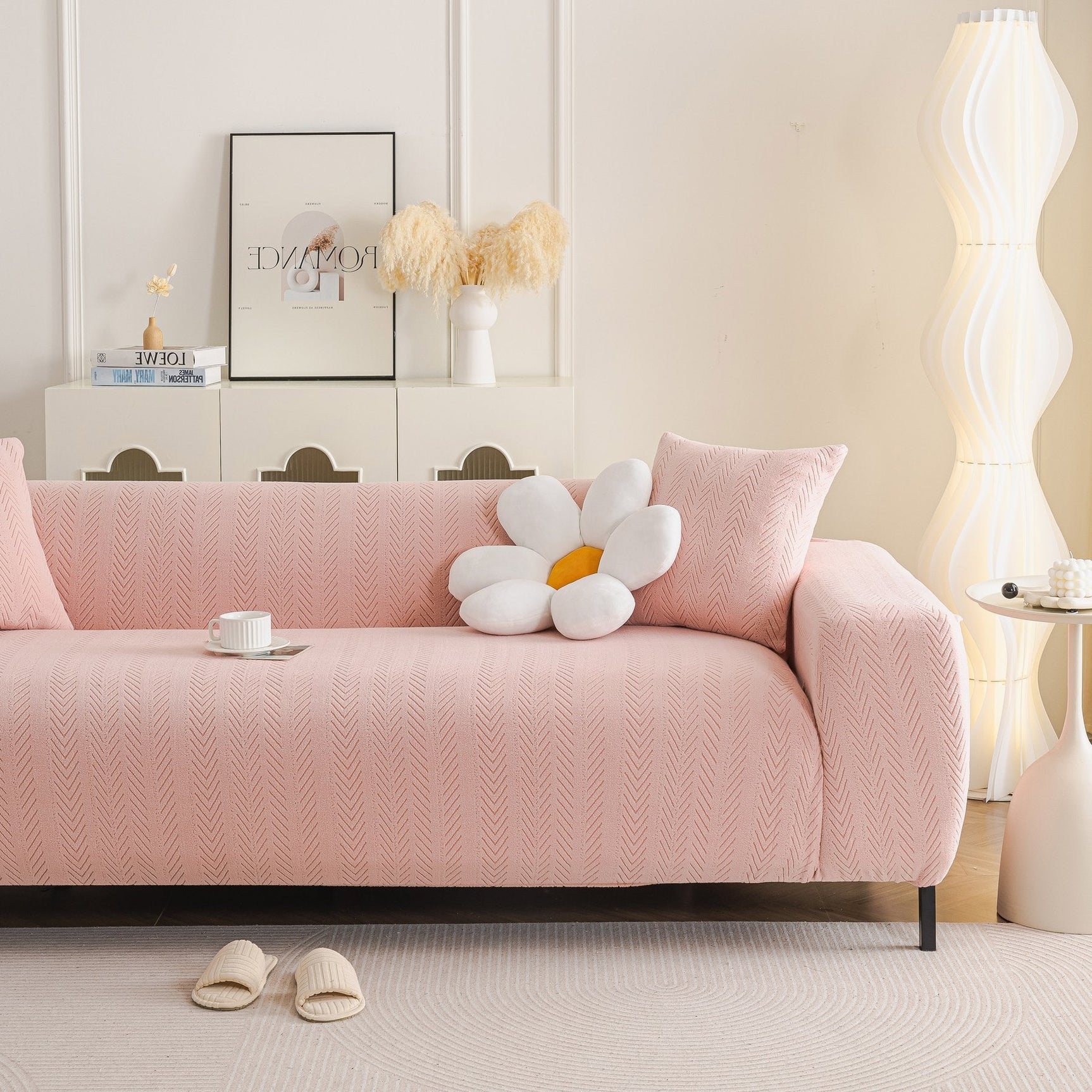 High Stretch Herringbone Textured Slipcover for Standard & L-Shaped Sectional Couches