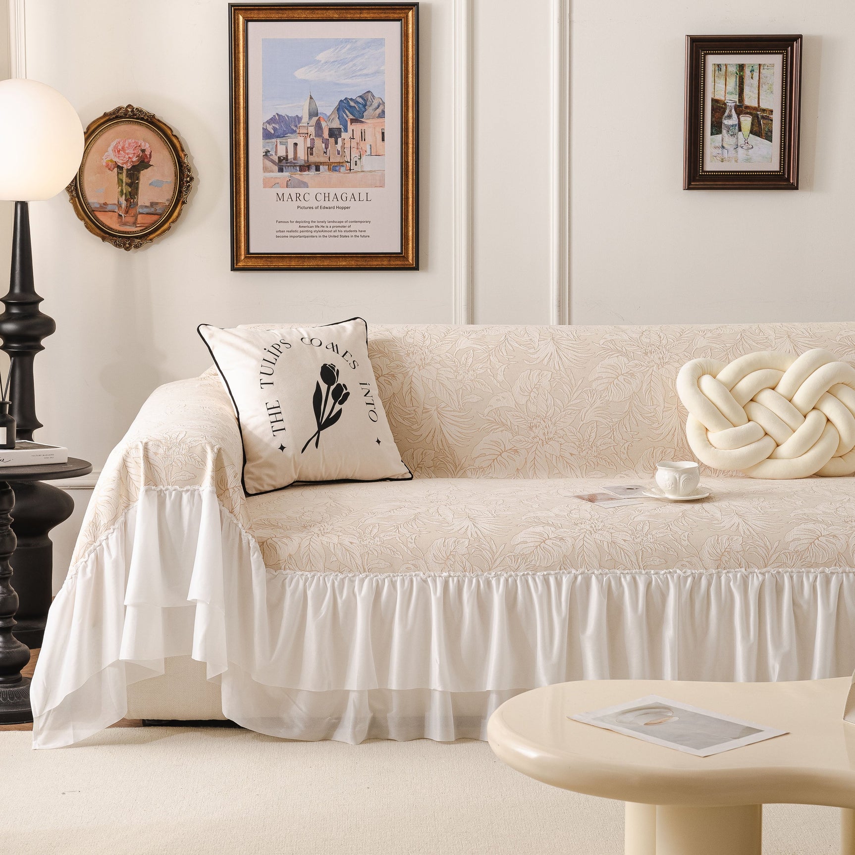 French Chic Style Ruffle Floral Cover Throws for Sofas, Decorative Couch Covers