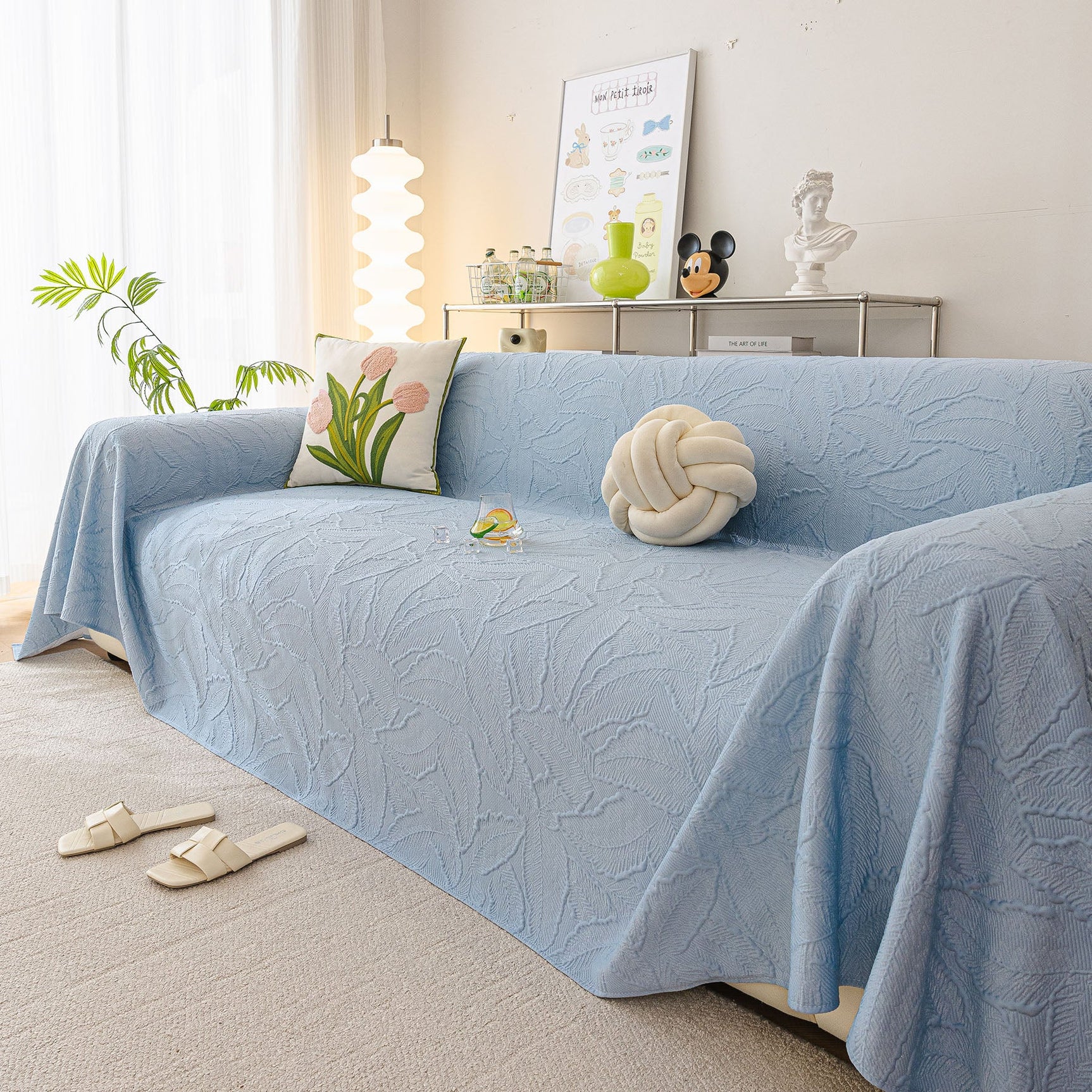 Durable Cooling Couch Cover for Dogs Textured Chic Leaf Summer Throw Cover Blanket