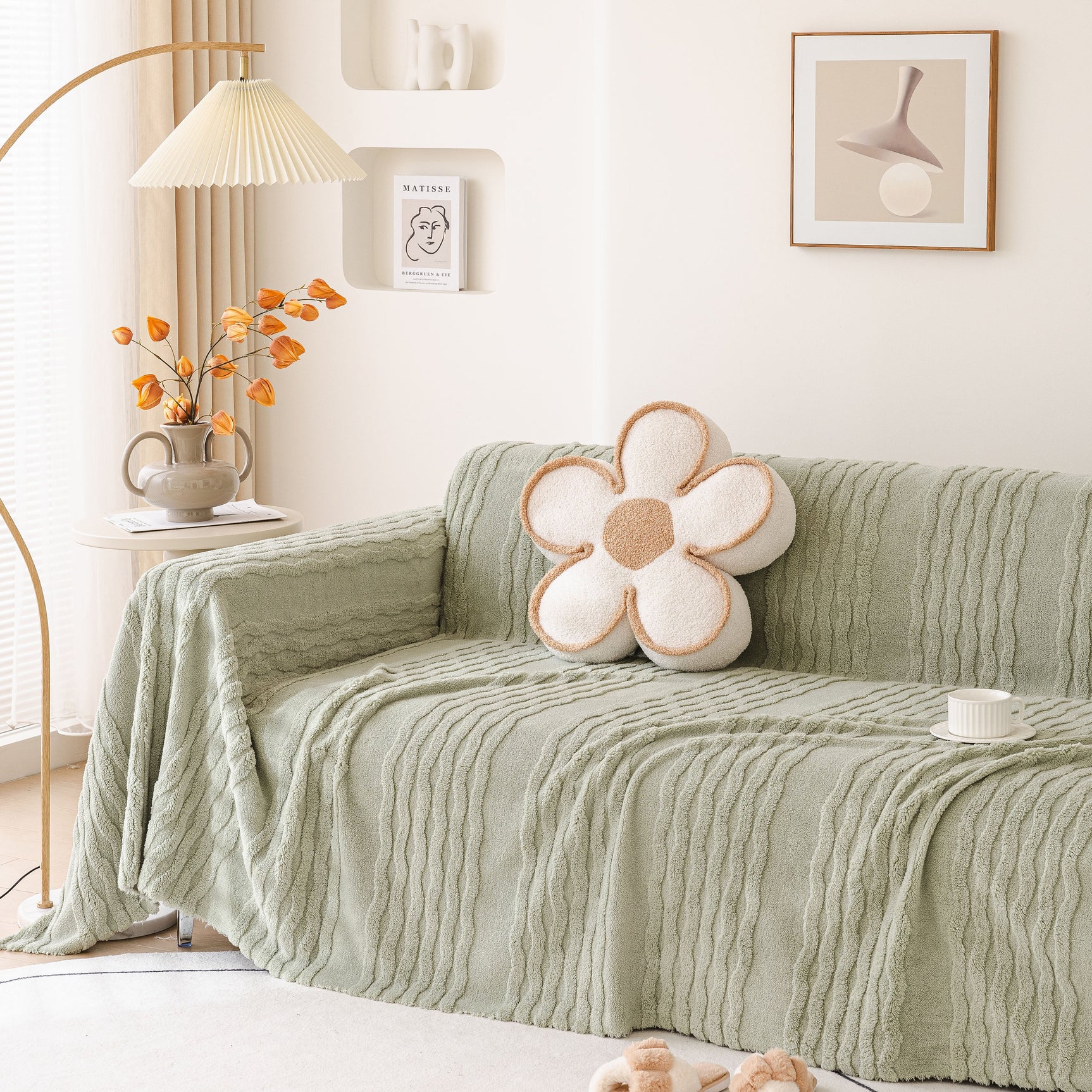 Modern 3D Water Ripple Sofa Cover, Non-Shedding Cream Style Furniture Protector Throw