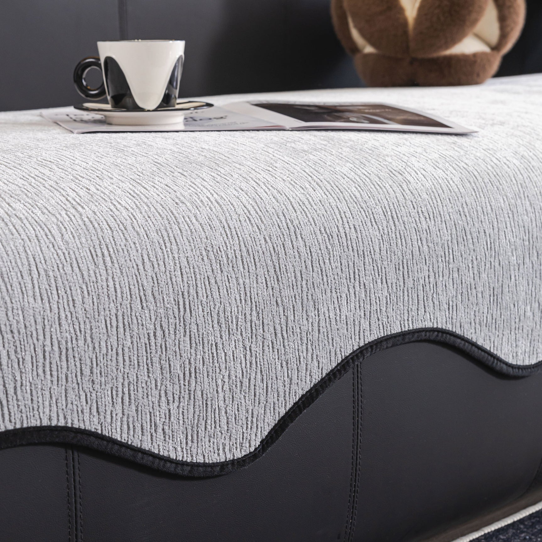 Chenille Couch Cover with Scalloped Edge, Non-Slip Modular Slipcover Sectional