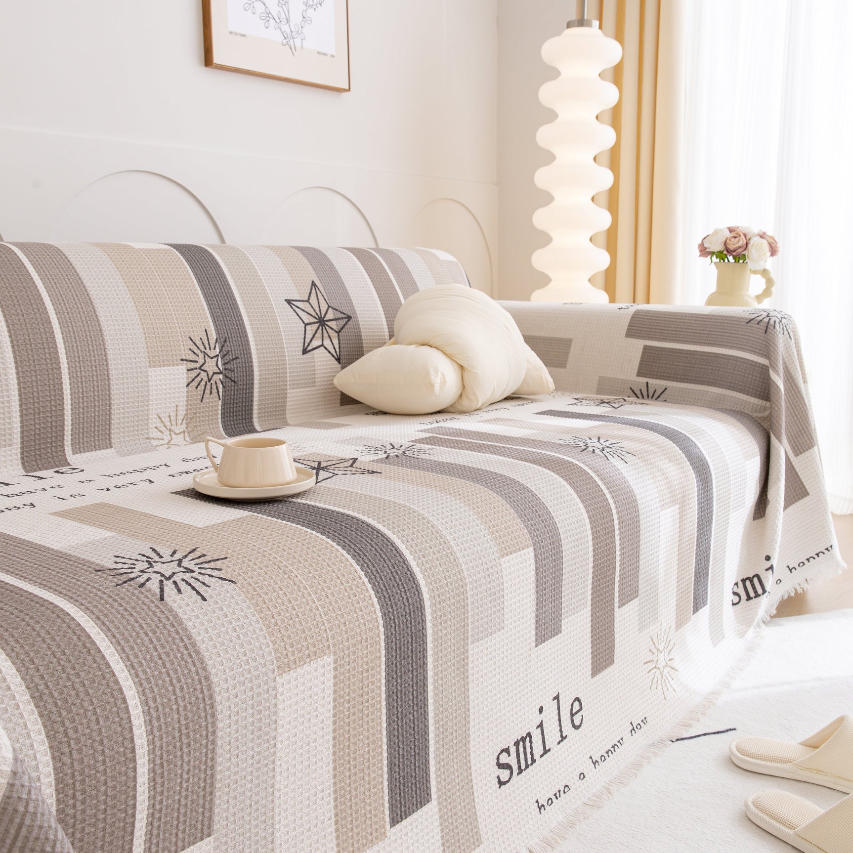 Chenille Sofa Cover Throw, Smile Couch Cover Blanket Throws for Couches, Soft Sofa Towel