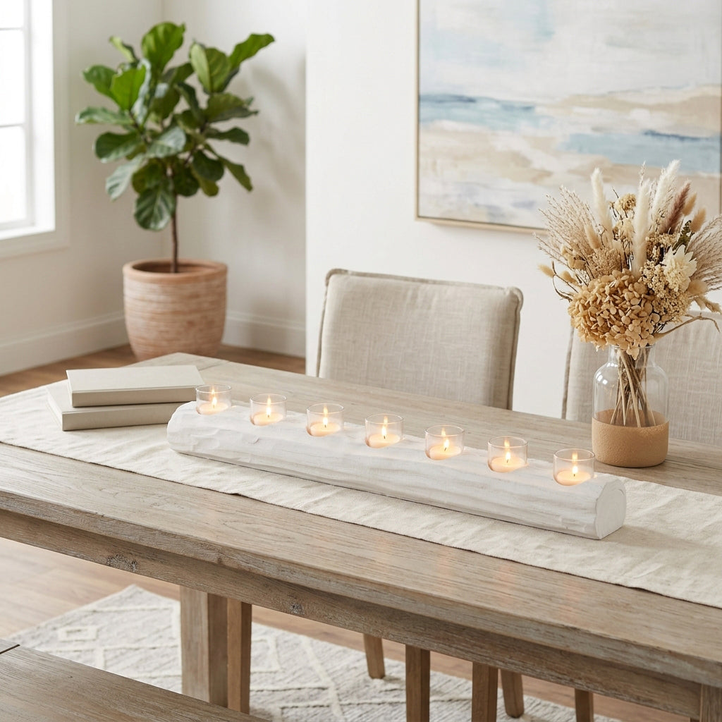 Strawberry White/Tan Wood Log 7-Cup Tealight Holder