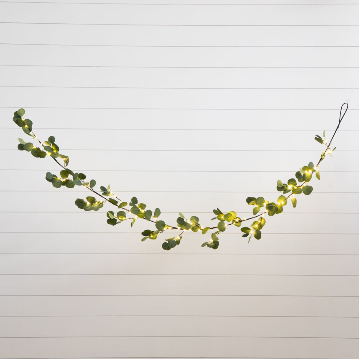 6.5’ Lighted Artificial Eucalyptus Garland with 100 Warm White LED Lights