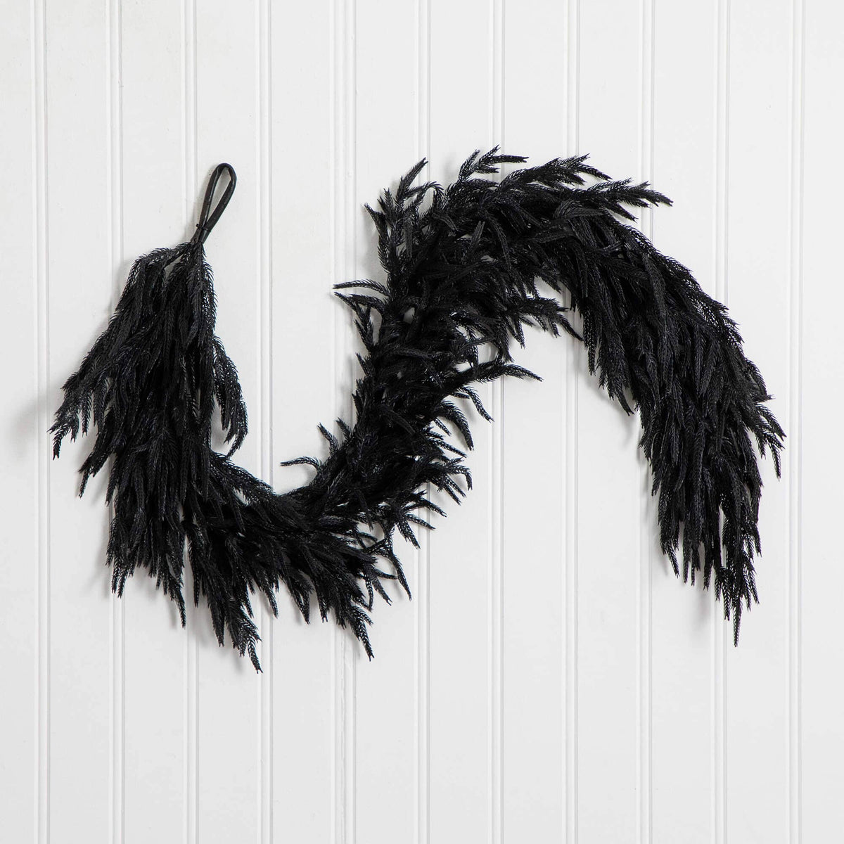 6' Artificial Real Touch Halloween Black Norfolk Island Pine Garland with Natural Look