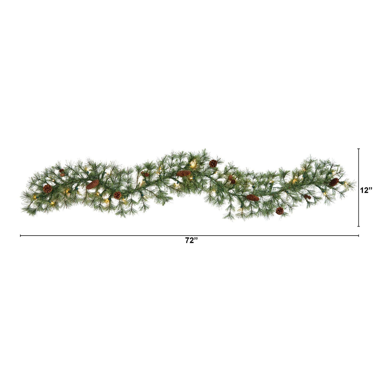 6' North Carolina Pine Artificial Christmas Garland with 30 Warm White LED Lights and Pinecones