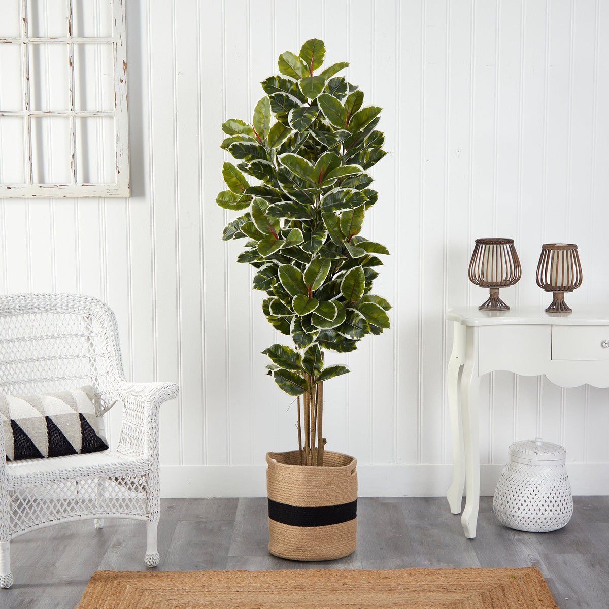 6’ Oak Artificial Tree in Handmade Natural Cotton Planter UV Resistant (Indoor/Outdoor)