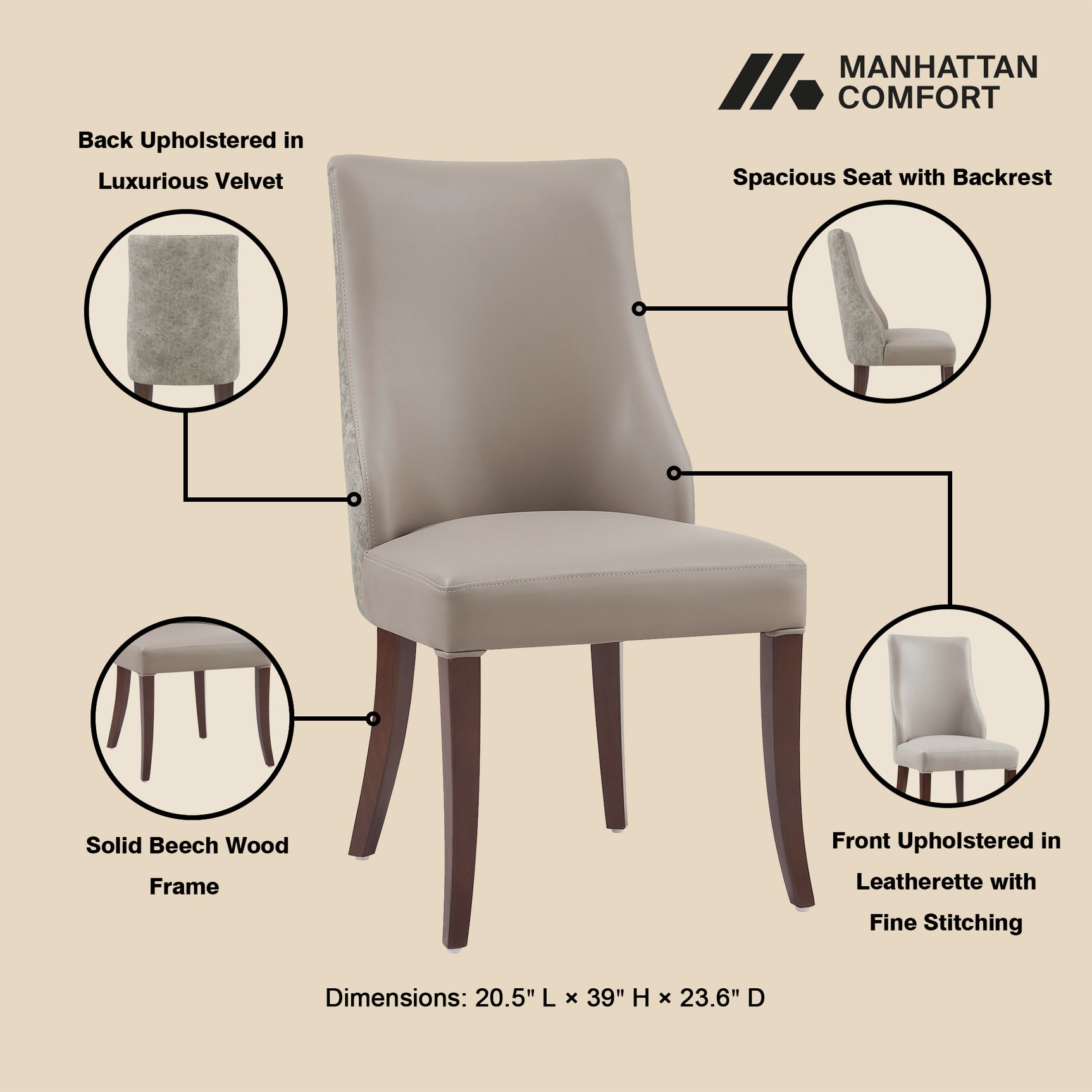 6-Piece Connie Dining Chair and Arm Chair in Taupe - Ornate Home