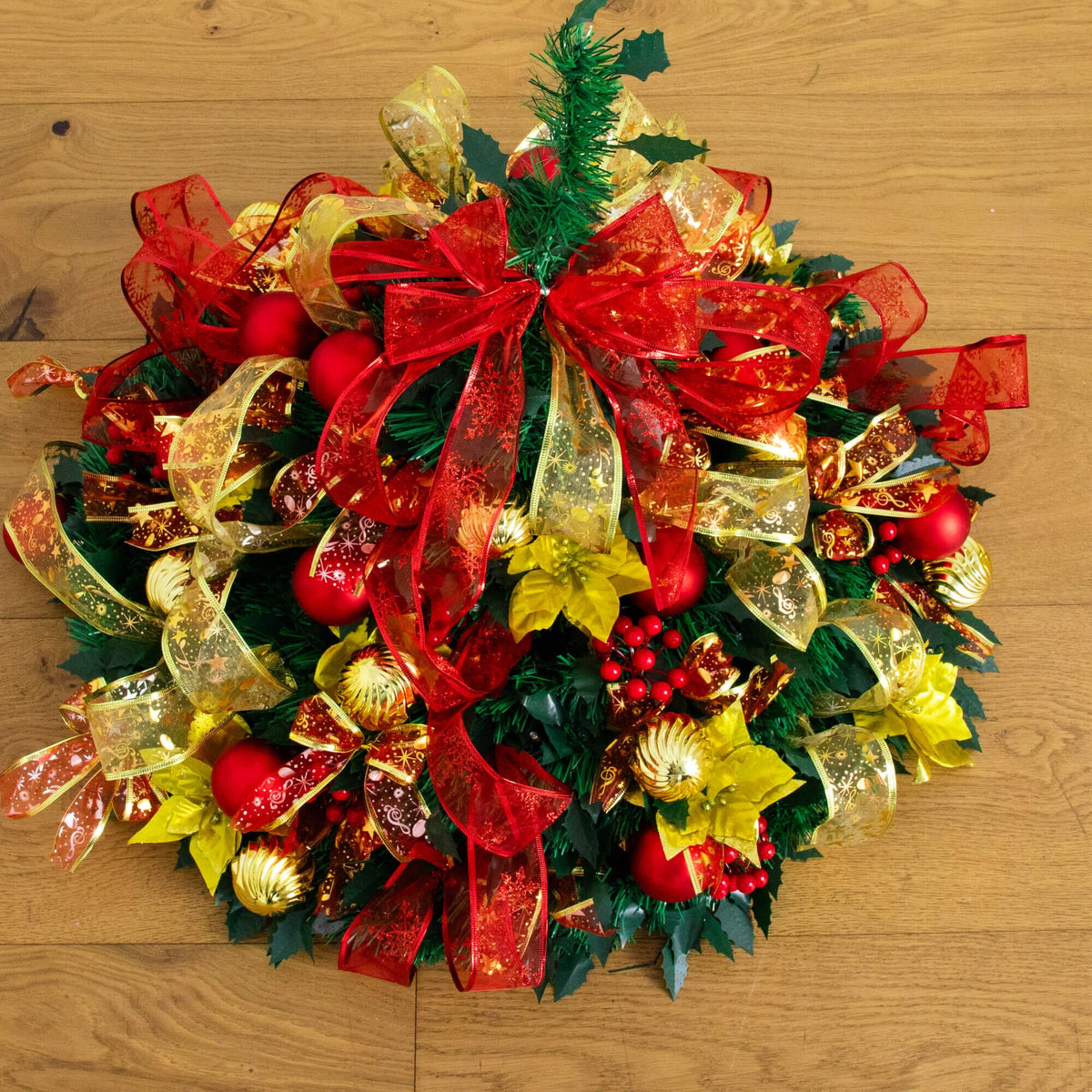 6' Pre-Lit Artificial Pop up Christmas Tree with Red & Gold Ornaments, Ribbons and 150 Warm White LED Lights