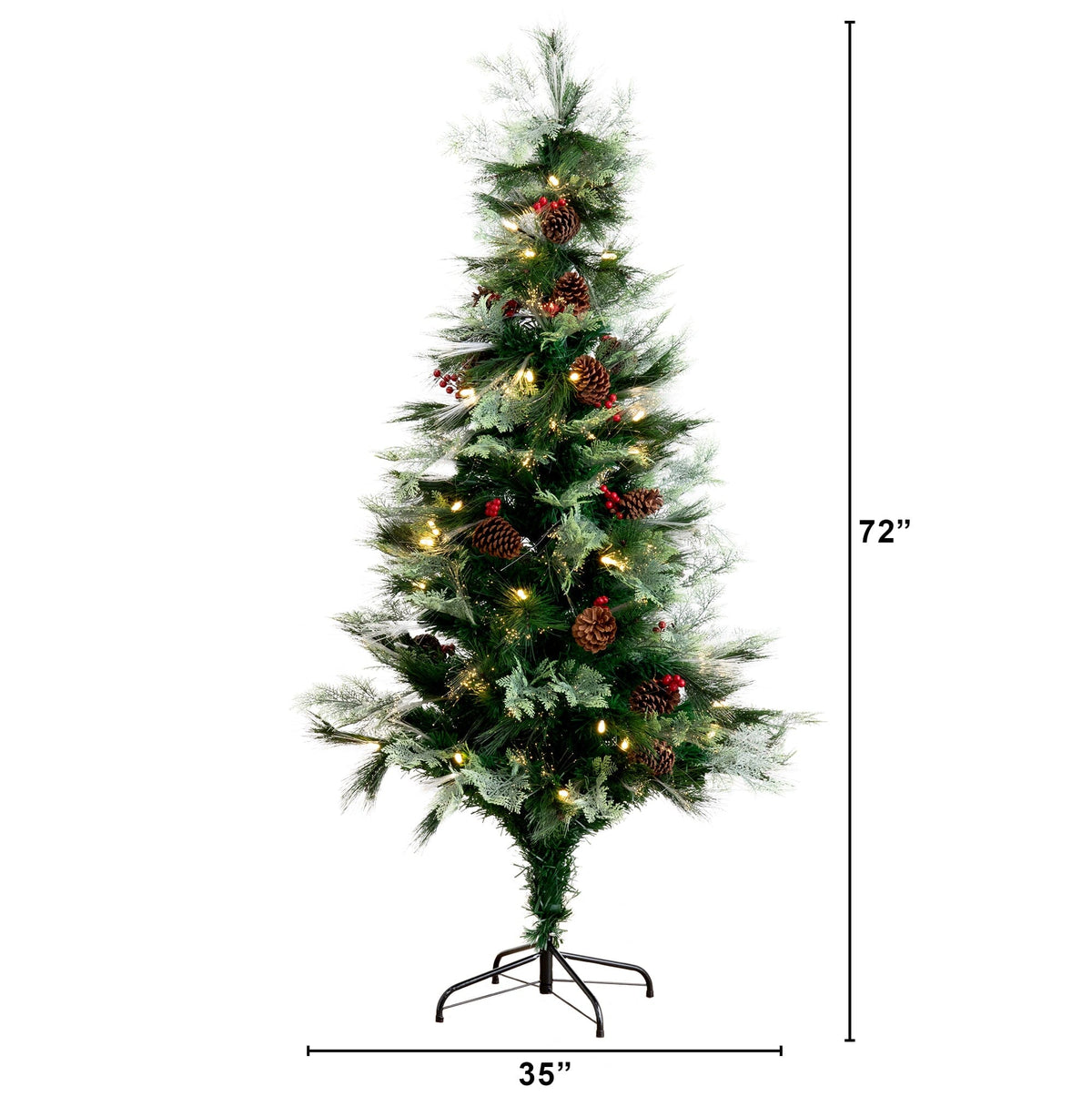 6' Pre-Lit Fiber Optic Artificial Pinecone & Berries Christmas Tree with 64 Warm White LED Lights