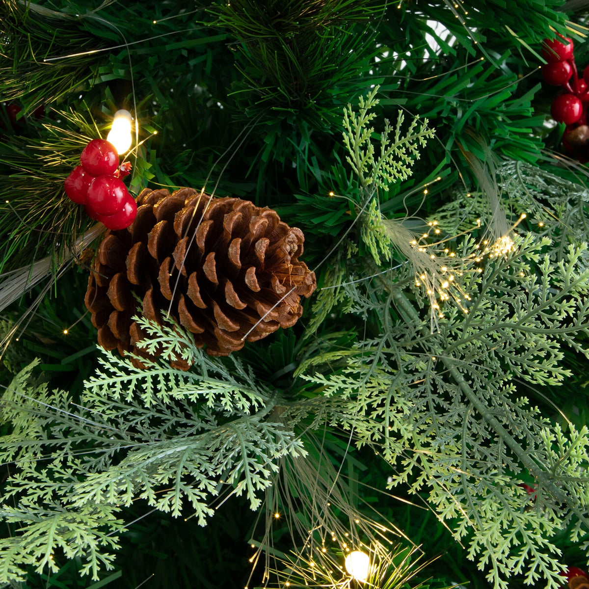 6' Pre-Lit Fiber Optic Artificial Pinecone & Berries Christmas Tree with 64 Warm White LED Lights