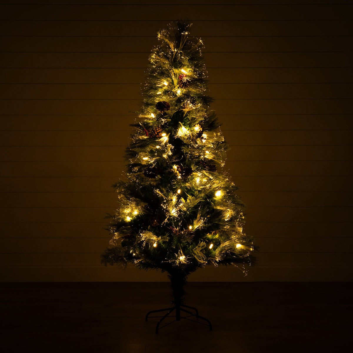 6' Pre-Lit Fiber Optic Artificial Pinecone & Berries Christmas Tree with 64 Warm White LED Lights