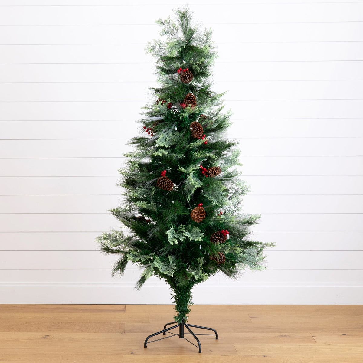 6' Pre-Lit Fiber Optic Artificial Pinecone & Berries Christmas Tree with 64 Warm White LED Lights